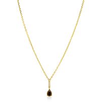 ZINZI goldplated zilveren ketting 45cm met bruine druppelvormige kleursteen ZIC2804