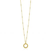 ZINZI gold plated zilveren ketting met kleine bolletjes en ronde hanger (12mm) met bolstructuur 42-45cm ZIC2704G