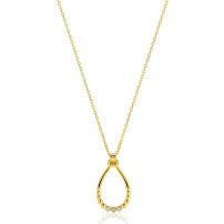 ZINZI goldplated zilveren ketting 45cm met open druppelvormige hanger, met bolletjes en drie witte zirkonia’s ZIC2839Y