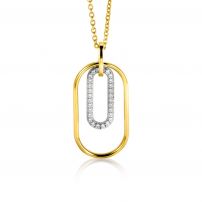 ZINZI gold plated zilveren ovale hanger 32mm bezet met witte zirconia's ZIH2329 (zonder collier)