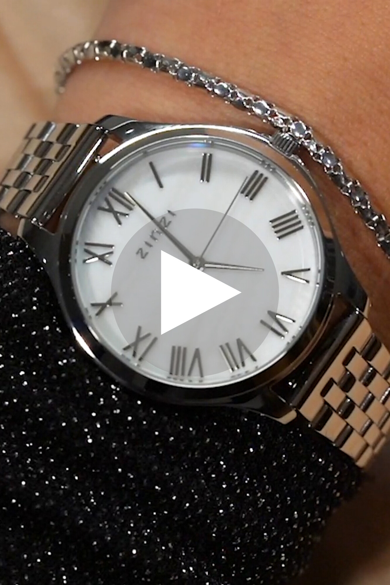 ZINZI horloge JULIA 34mm wit parelmoer wijzerplaat romeinse cijfers stalen kast en band ziw1117
