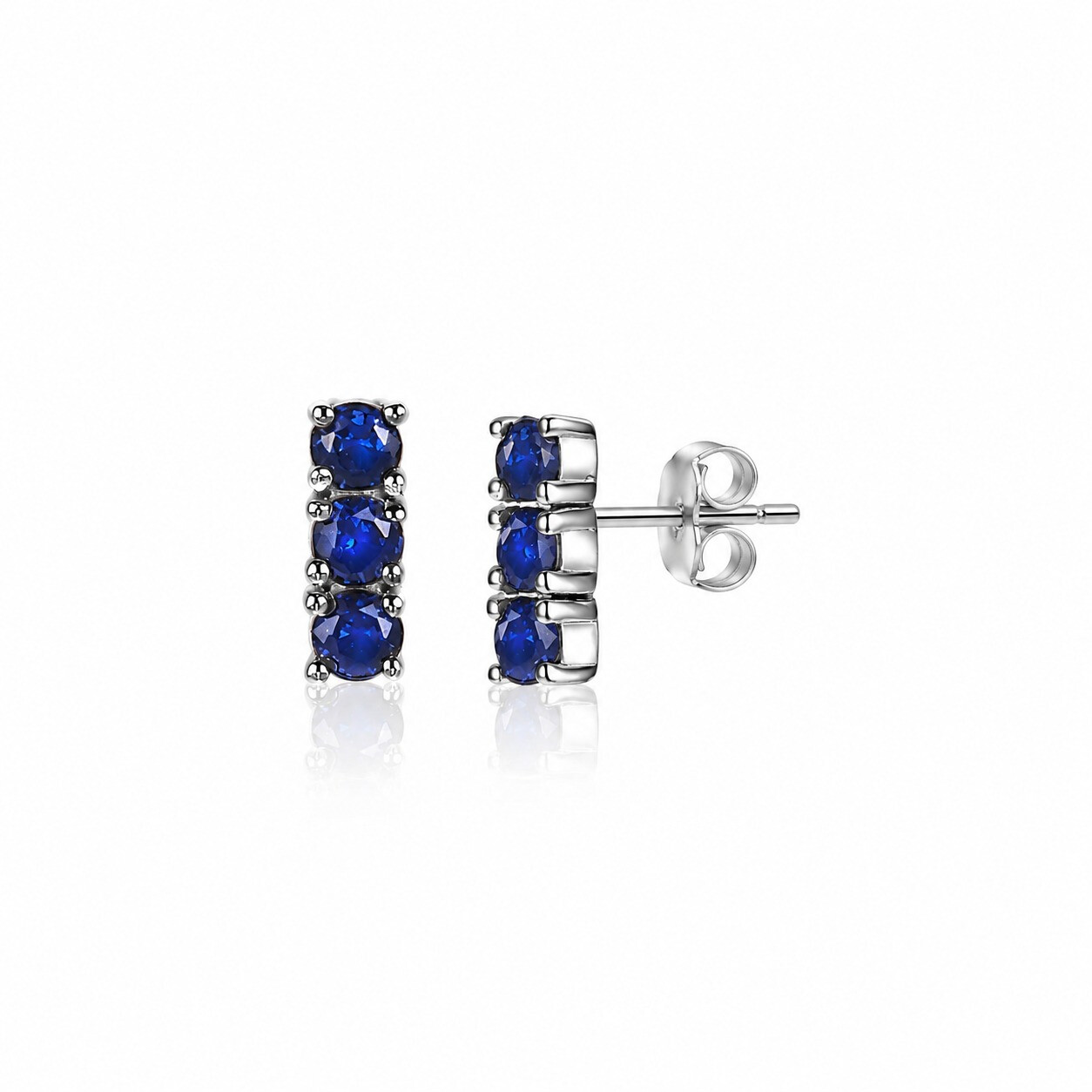 ZINZI zilveren oorknoppen 8mm staafje chaton gezet donkerblauw ZIO2127B
