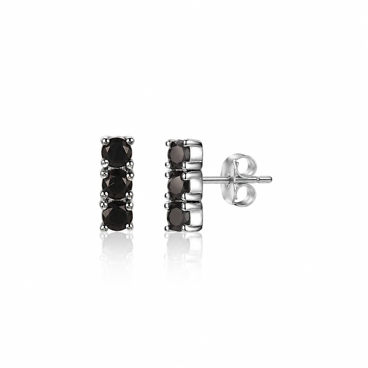 ZINZI zilveren oorknoppen 8mm staafje chaton gezet zwart ZIO2127Z