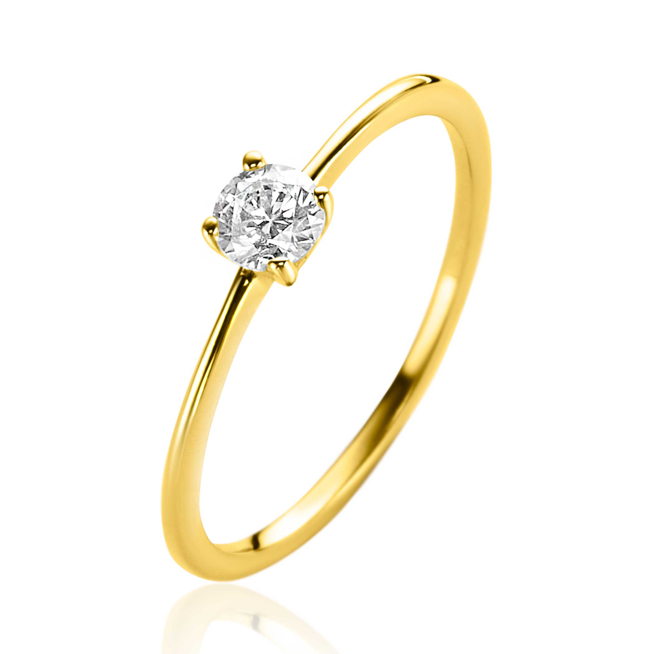 ZINZI Gold 14 krt gouden ring bezet met een ronde witte zirconia in vierpootszetting (4mm) ZGR385
C