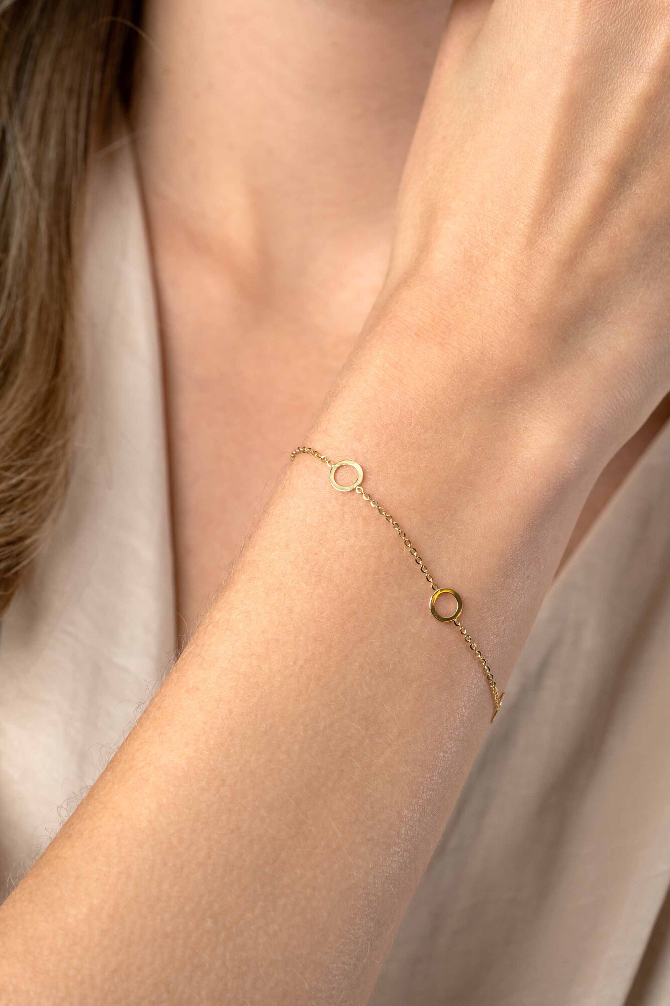 ZINZI Gold 14 krt gouden armband met subtiele jasseron schakels en drie open rondjes 6,5mm breed 18-20cm ZGA445
