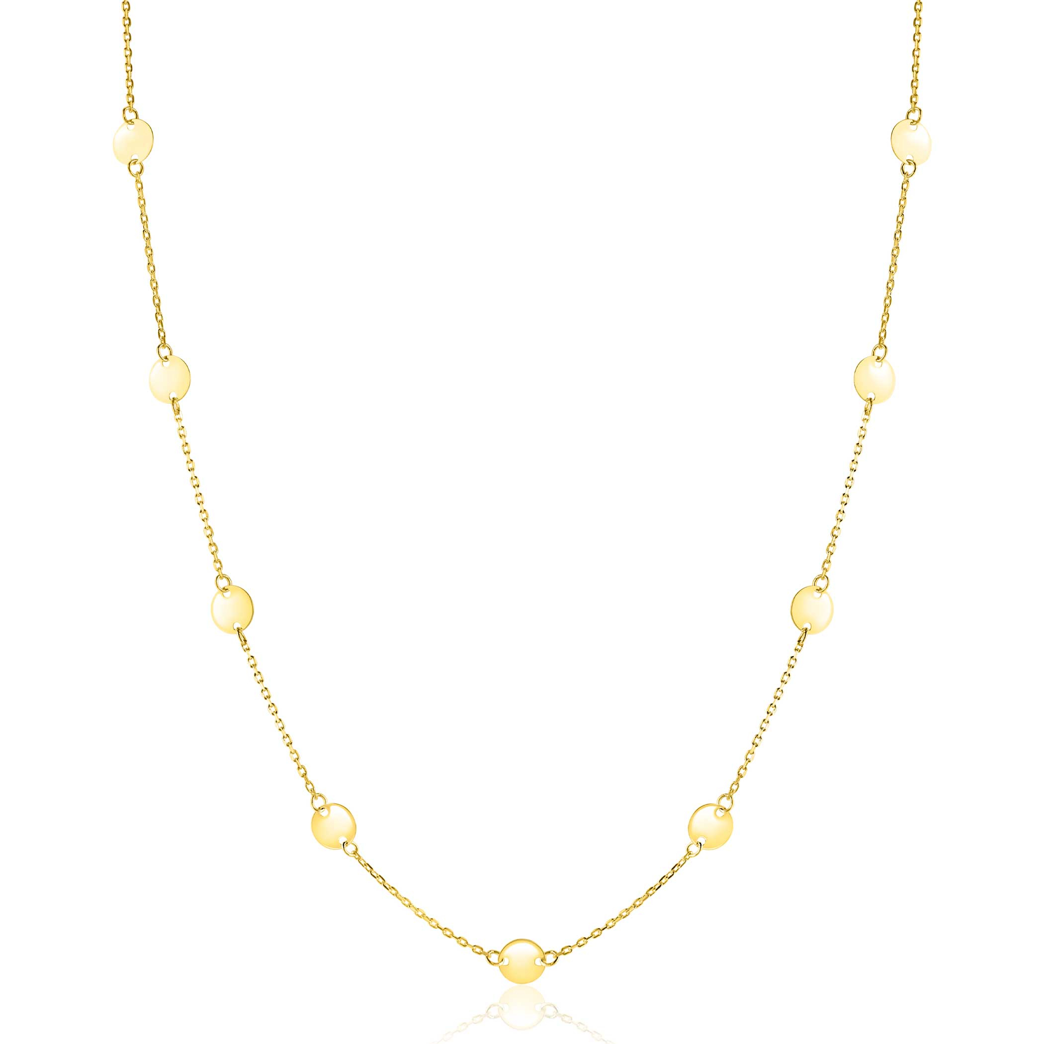 ZINZI Gold 14 krt gouden ketting met subtiele jasseron schakels en zestien ronde gladde plaatjes 5mm breed 42-45cm ZGC503
