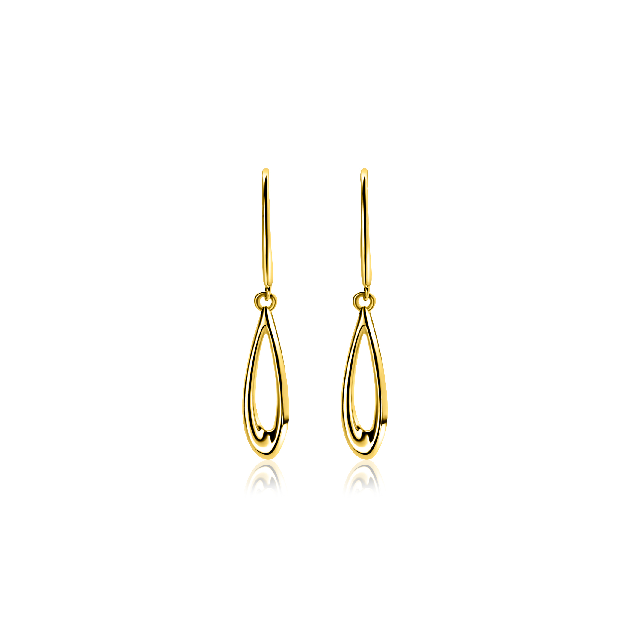 25mm ZINZI Gold 14 krt gouden oorhangers met open peervorm ZGO541