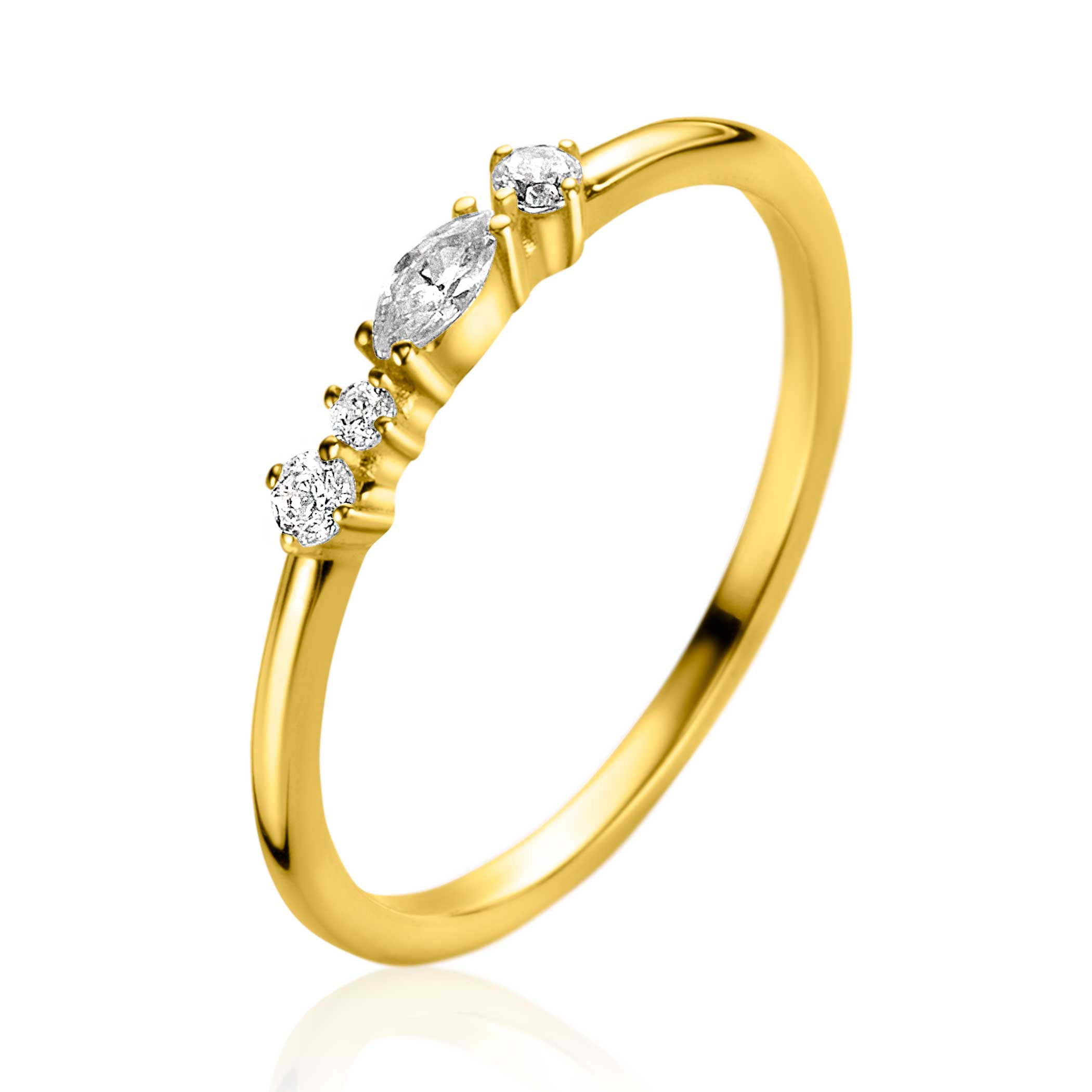 ZINZI Gold 14 krt gouden fantasie ring bezet met vierkante en peervormige witte zirconia's (2,5mm breed) ZGR464
C