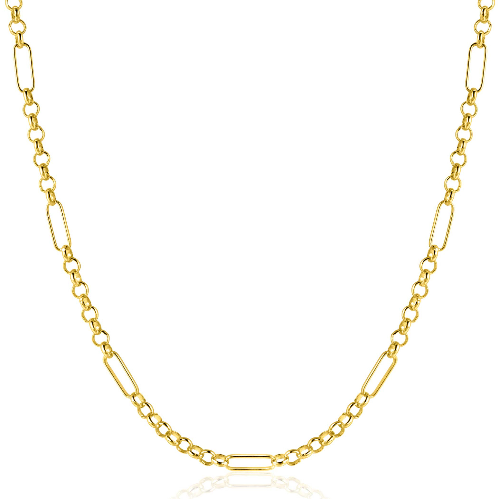 ZINZI Gold 14 karaat gouden massieve ketting met lange paperclip-schakels gecombineerd met jasseron schakels 41-43cm ZGC495