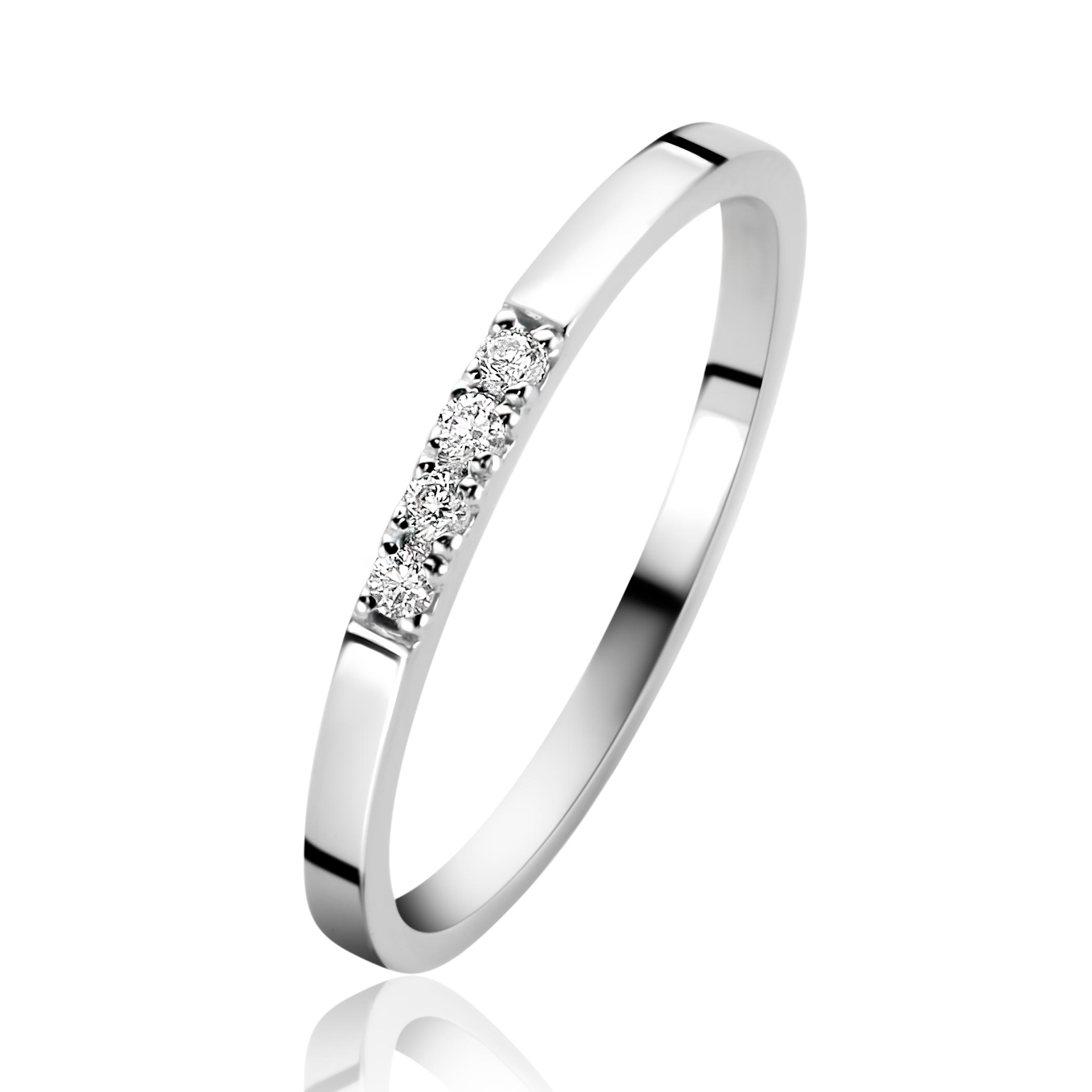 ZINZI Gold 14 krt witgouden ring (1,7mm breed) bezet met vier witte zirkonia's ZGR407W