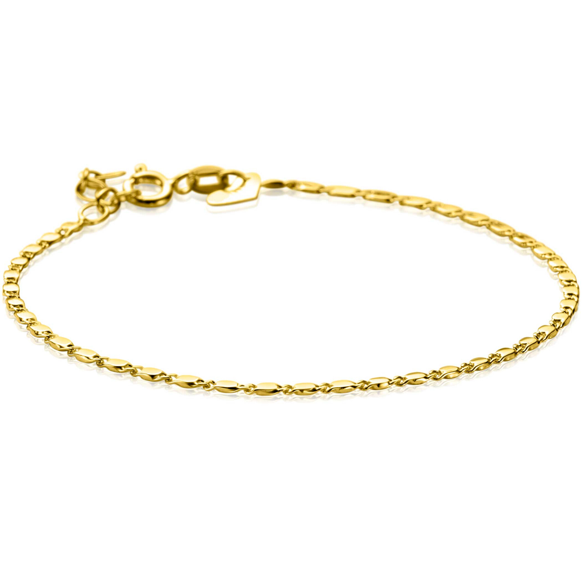 ZINZI Gold 14 karaat gouden massieve armband met glanzende fantasie plaatjes 1,7mm breed 17-19cm ZGA497

