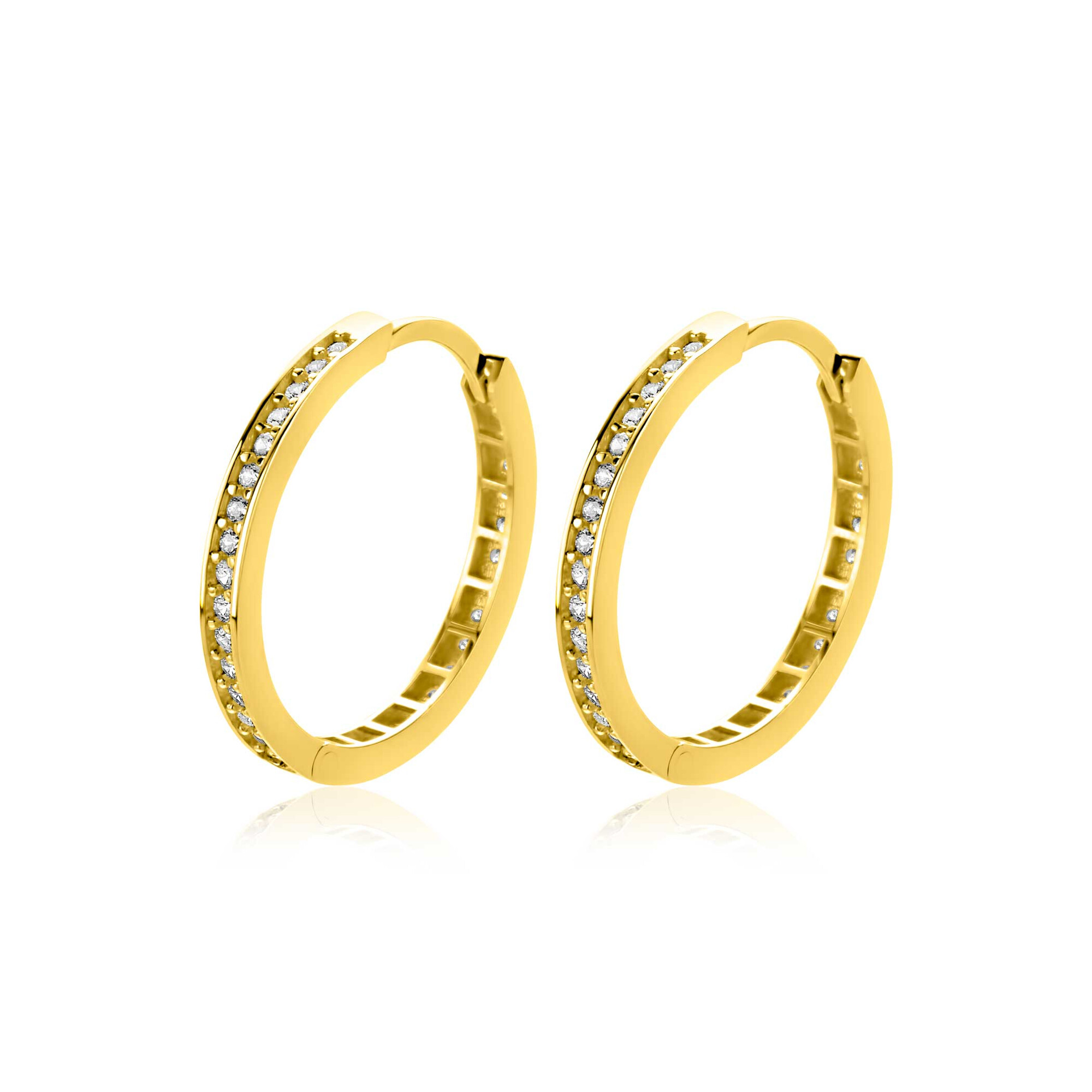 19mm ZINZI Gold 14 krt gouden oorringen met rijzetting witte zirconia's en luxe klapsluiting 2mm vierkante buis ZGO573Z

