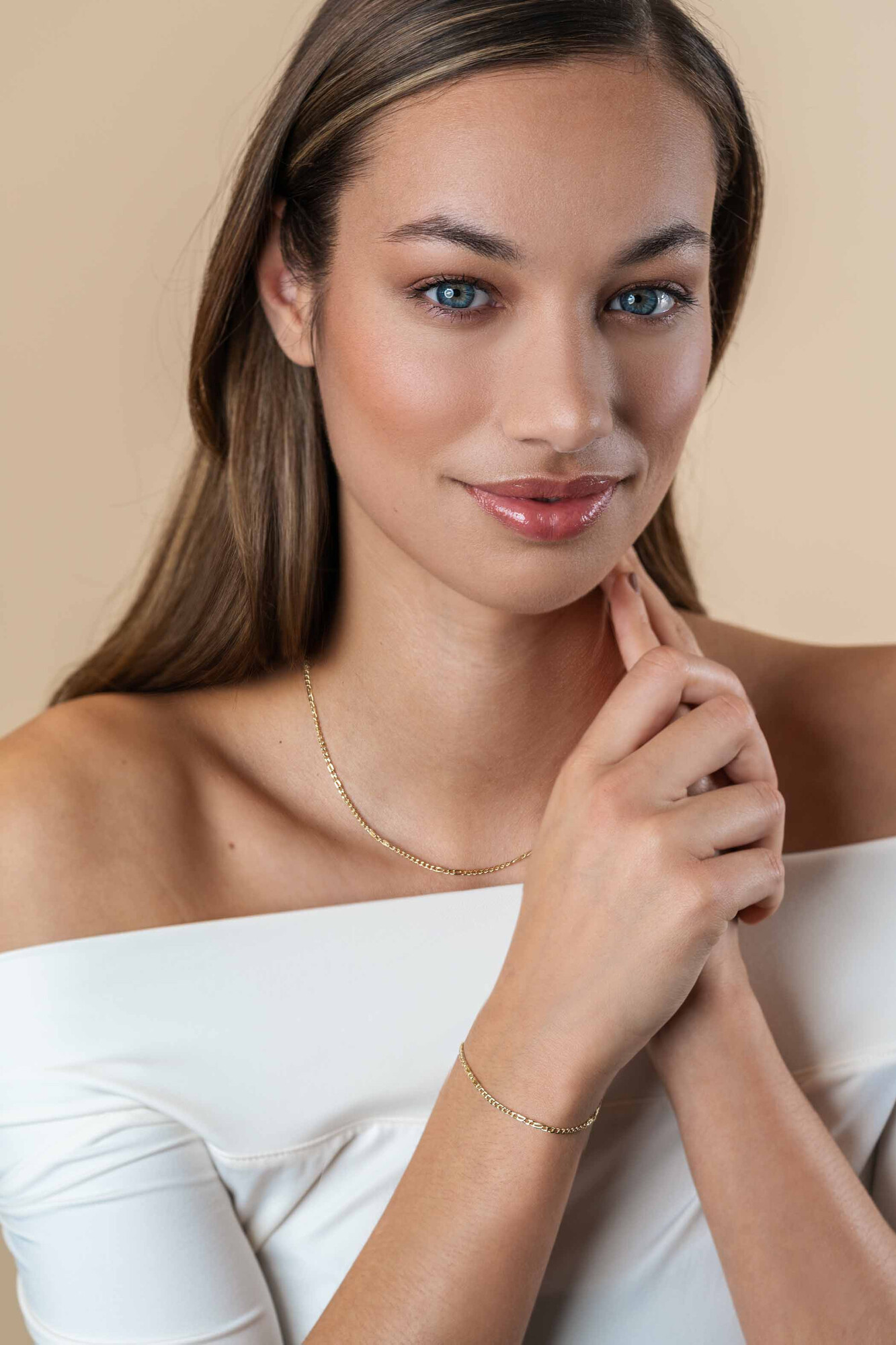 ZINZI Gold 14 karaat gouden massieve gourmet ketting met valkenoog schakels 2mm breed 41-43cm ZGC498
