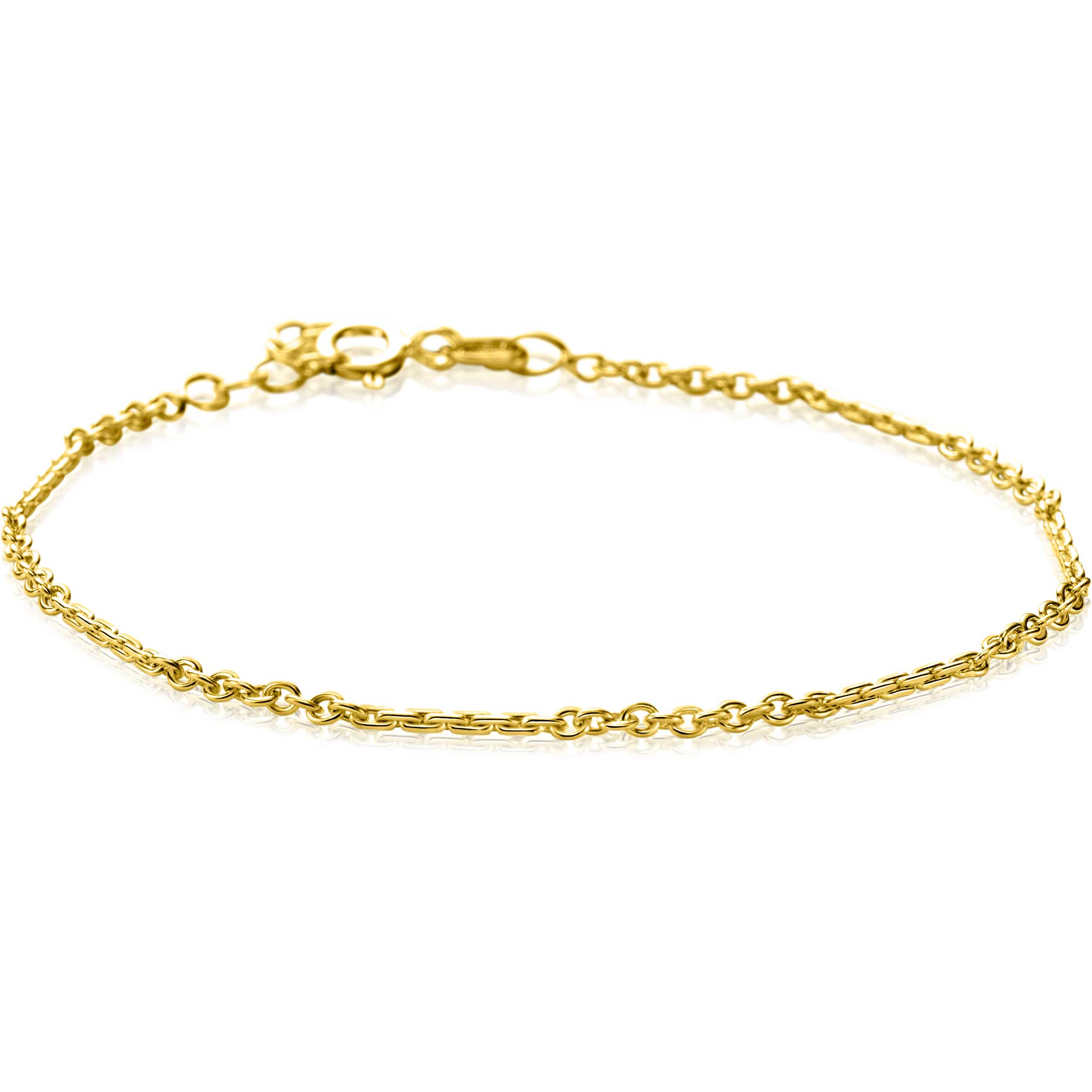 ZINZI Gold 14 karaat gouden massieve armband met bewerkte gedraaide staafjes en fijne jasseron schakels 2mm breed 17-19cm ZGA500
