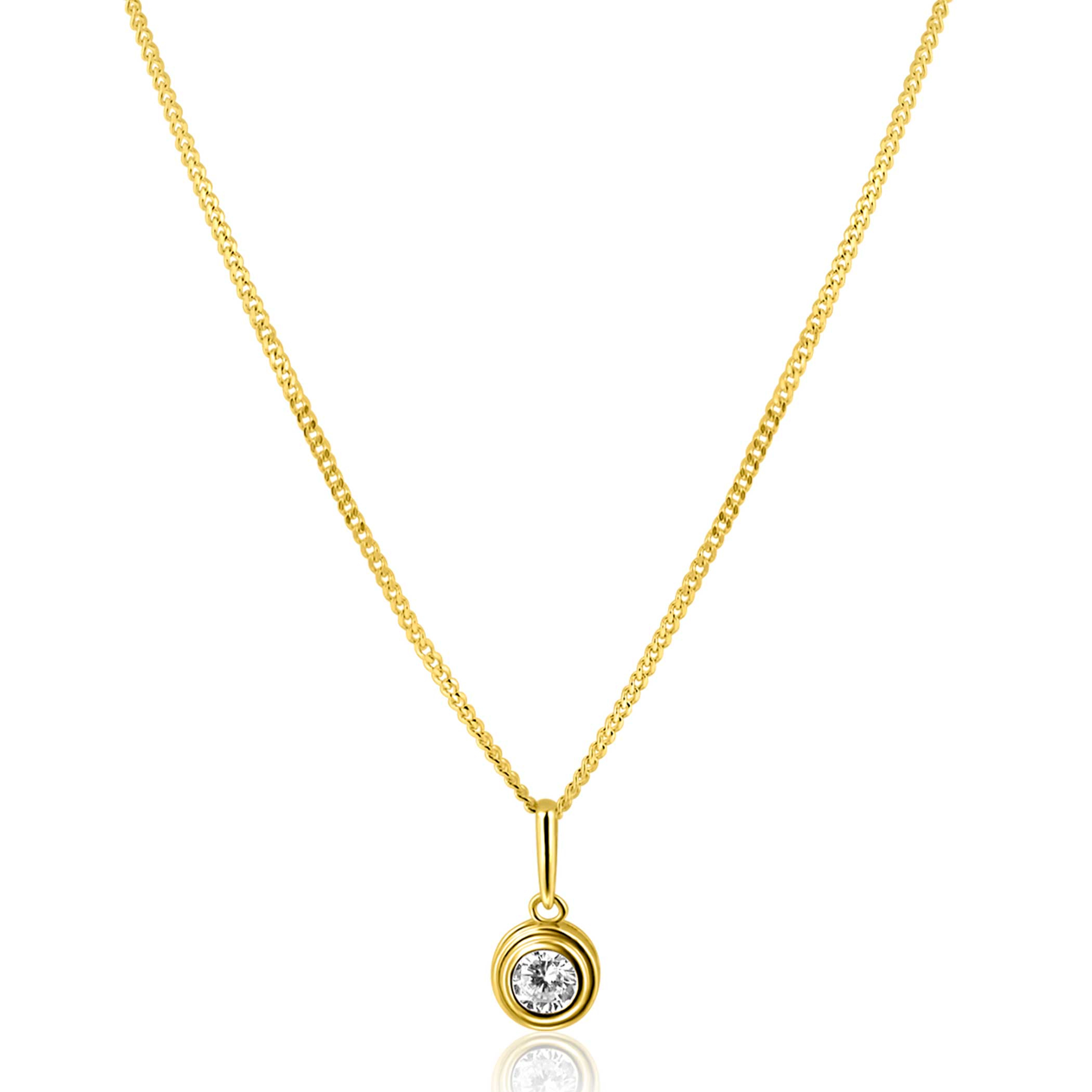 12mm ZINZI Gold 14 krt gouden hanger met ronde witte zirconia in bewerkt kastje ZGH560 (zonder collier)