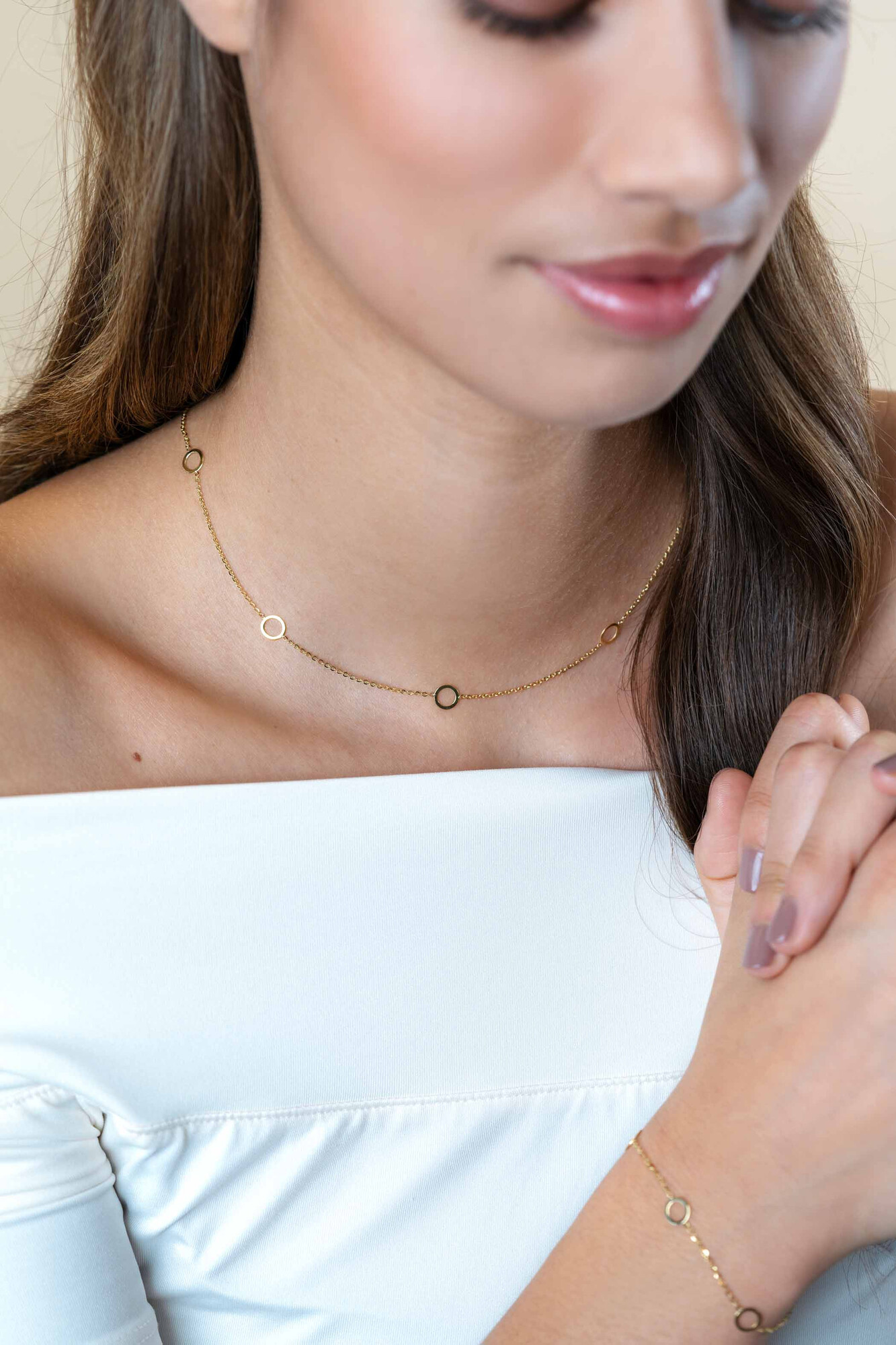 ZINZI Gold 14 krt gouden ketting met subtiele jasseron schakels en zeven open rondjes 6,5mm breed 42-45cm ZGC445
