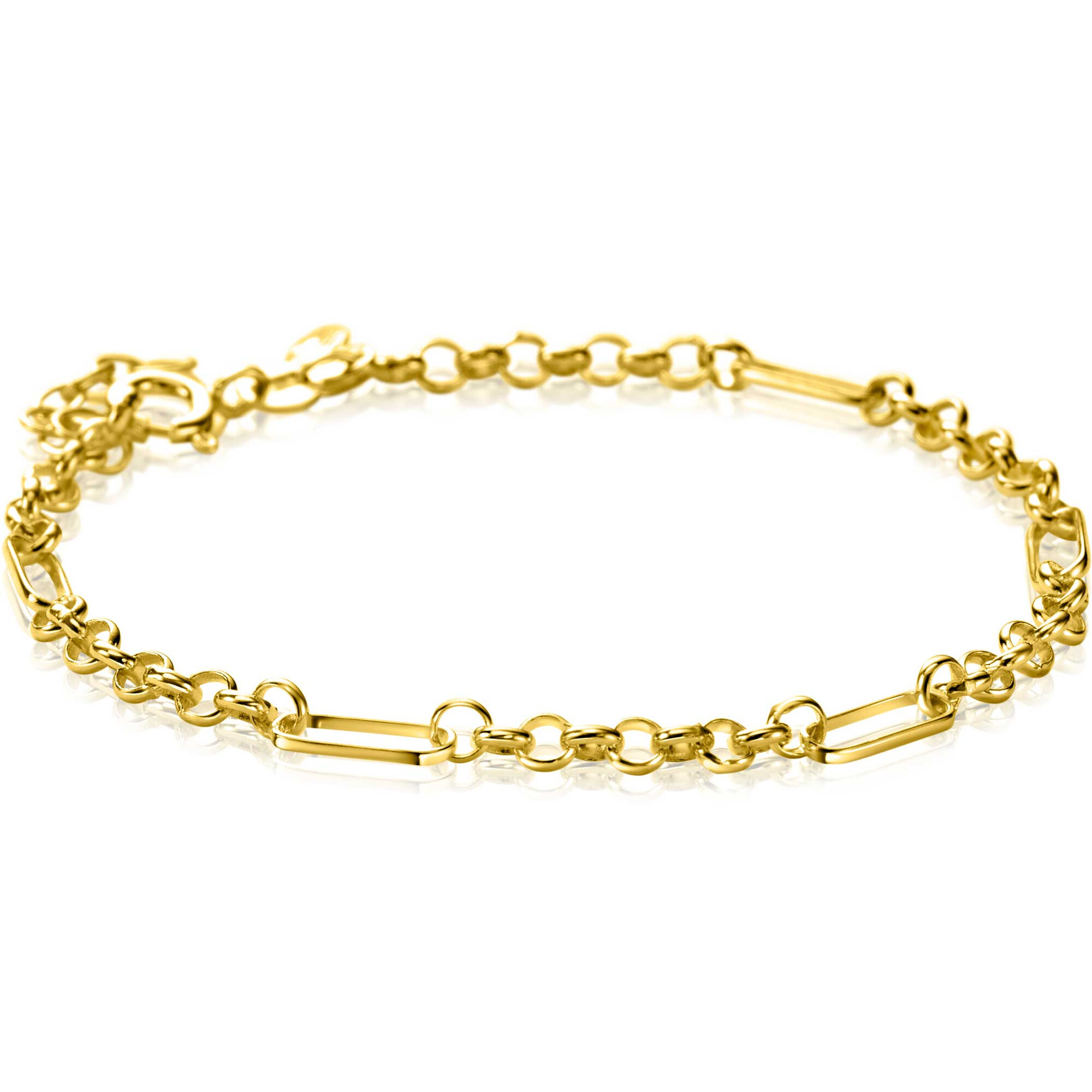 ZINZI Gold 14 karaat gouden massieve armband met vier paperclip-schakels gecombineerd met jasseron schakels 17-19cm ZGA495
