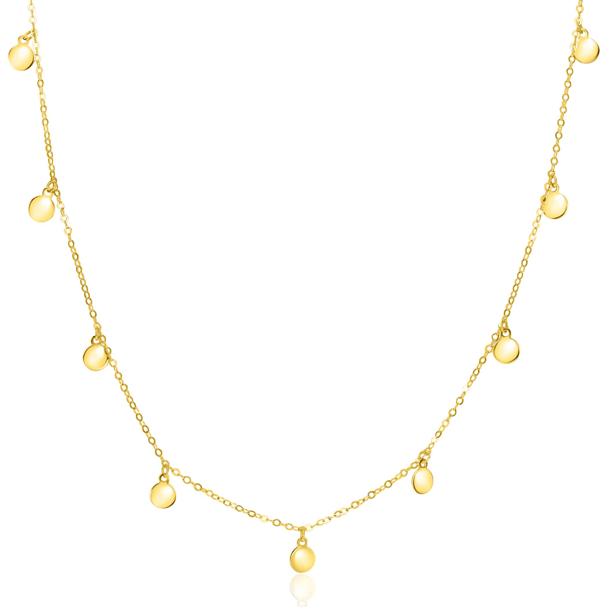 ZINZI Gold 14 karaat gouden massieve ketting met 9 bungelende rondjes 40-45cm ZGC488
