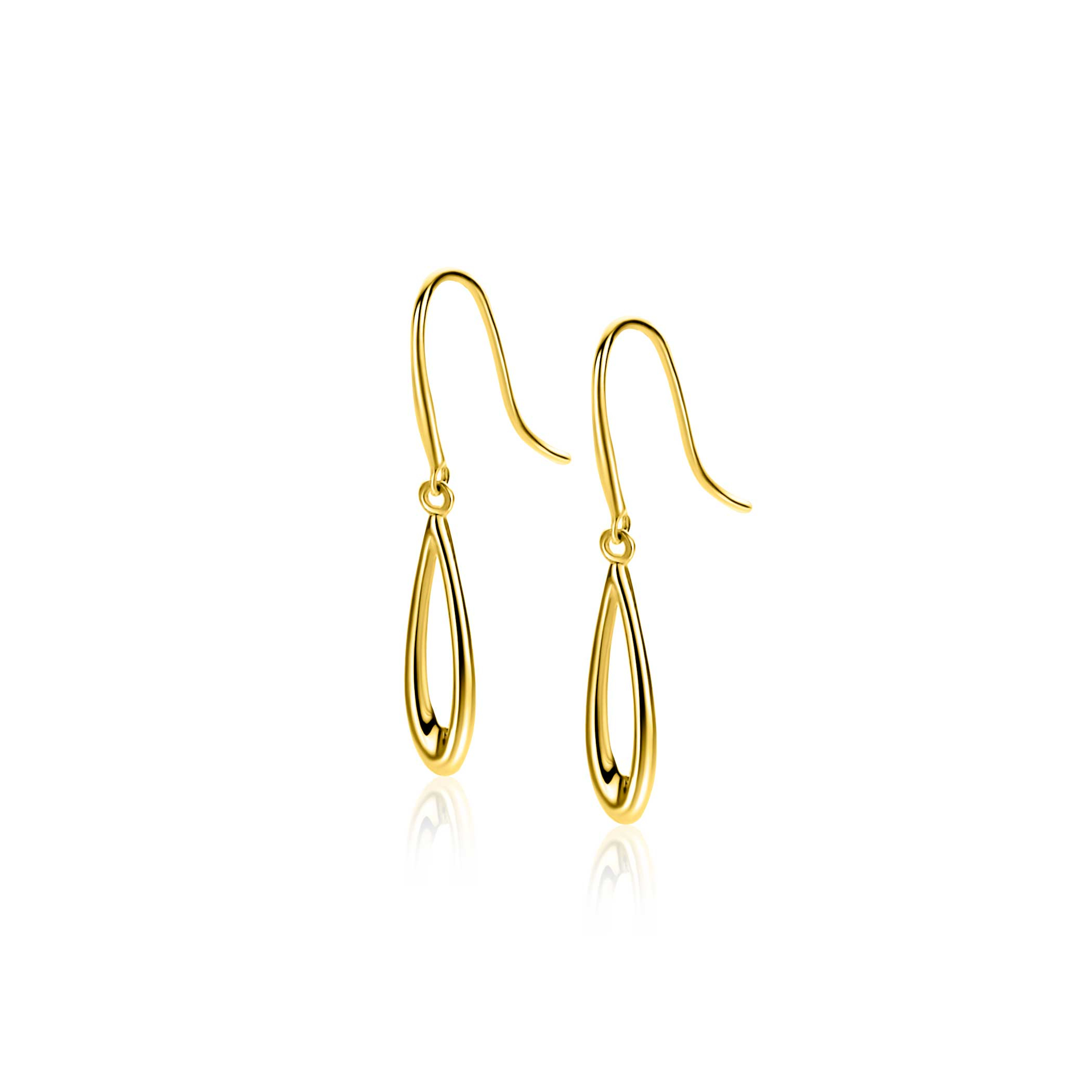 25mm ZINZI Gold 14 krt gouden oorhangers met open peervorm ZGO541
