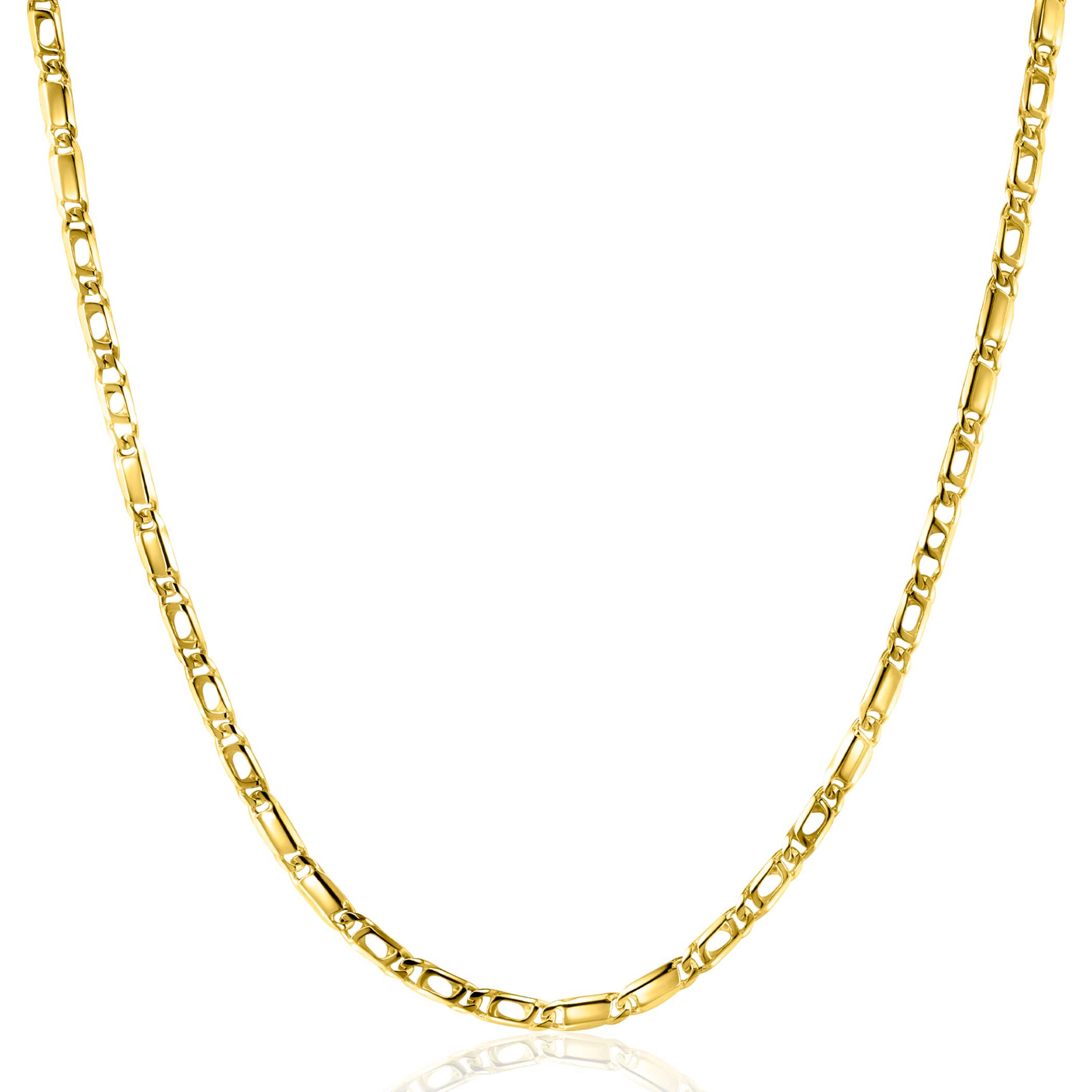 ZINZI Gold 14 karaat gouden massieve ketting met valkenoog schakels en glimmende plaatjes 2,6mm breed 41-43cm ZGC499
