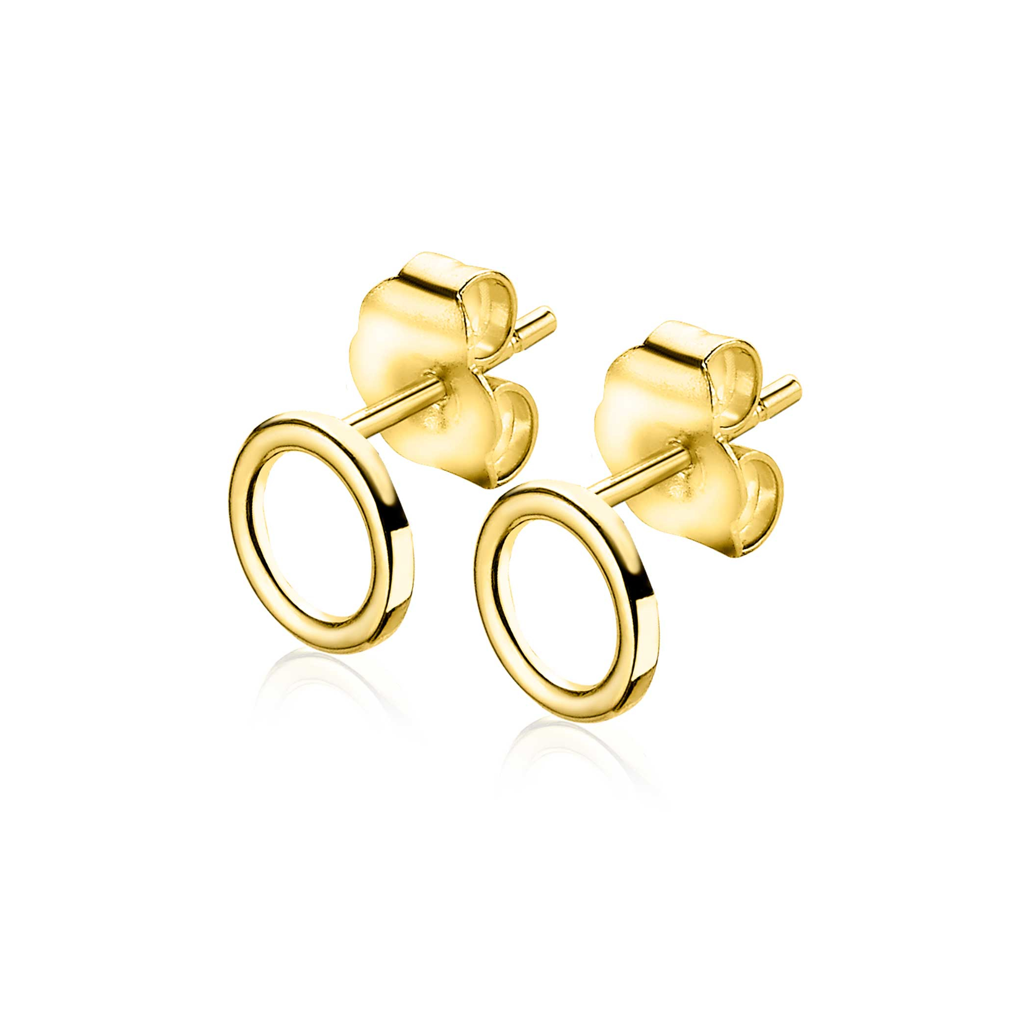 ZINZI Gold 14 karaat gouden oorknoppen open rond 6mm ZGO163