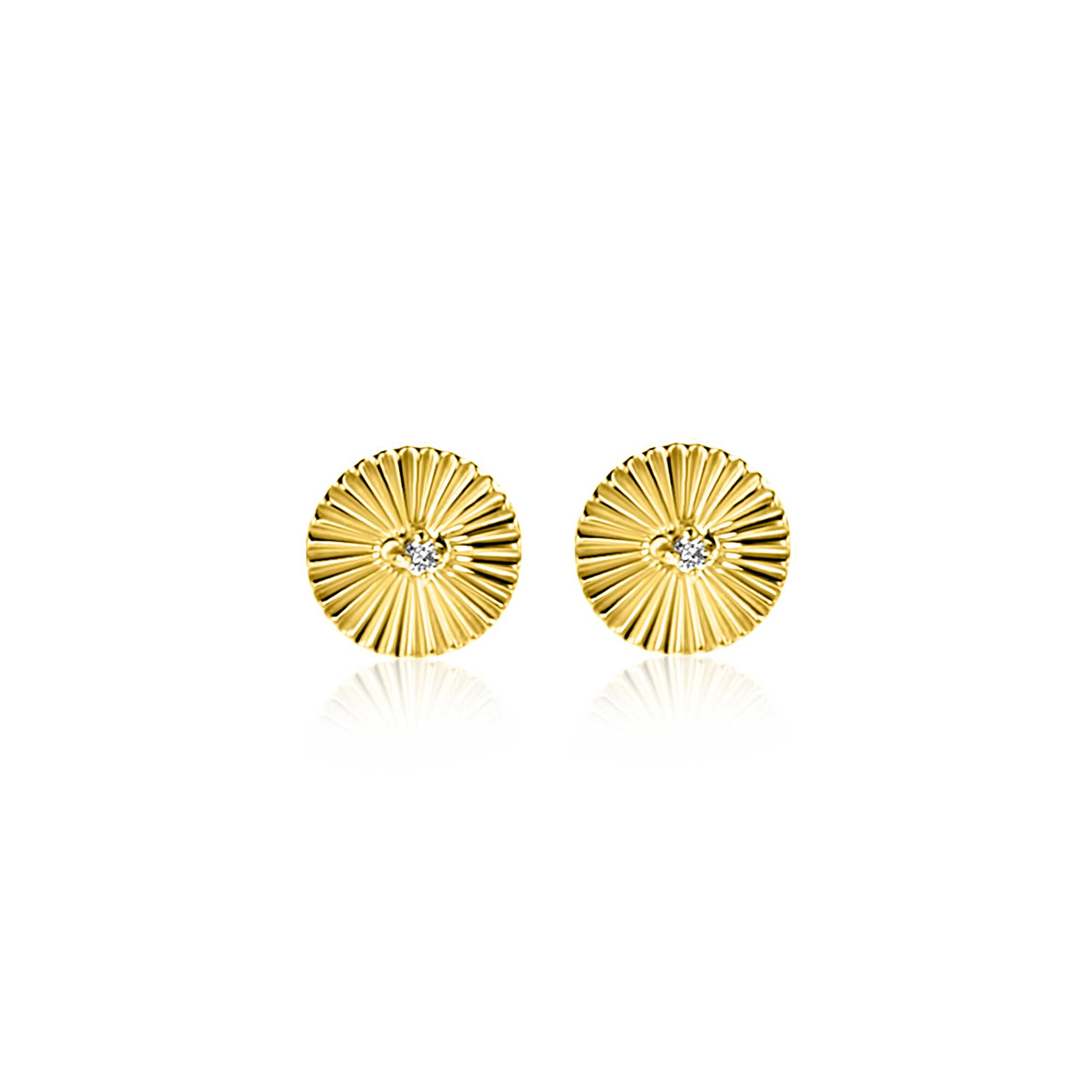 6mm ZINZI Gold 14 krt gouden oorstekers rond met zonnestralen en witte zirkonia ZGO542 (zonder collier)