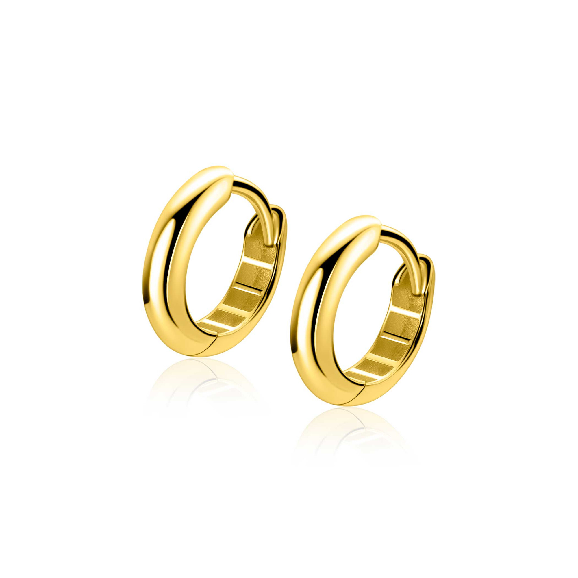 12mm ZINZI Gold 14 krt gouden oorringen met luxe klapsluiting 3mm brede buis ZGO567
