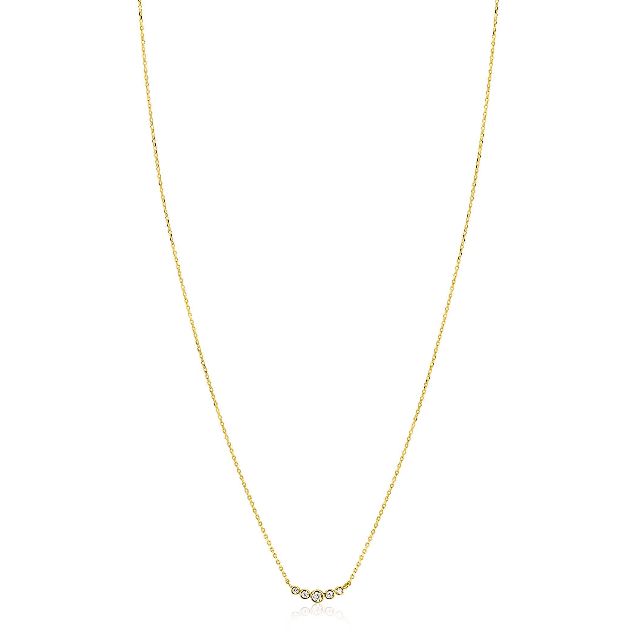 ZINZI Gold 14 karaat gouden ketting met vijf ronde witte zirconia's op een rij 45cm ZGC556

