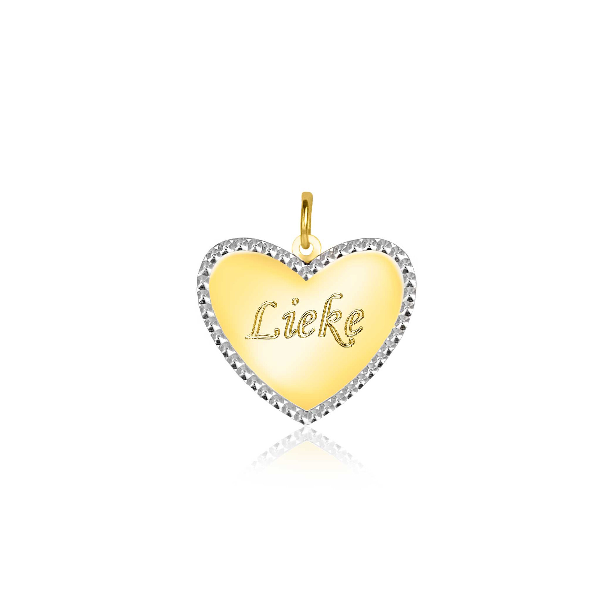 15mm ZINZI Gold 14 krt gouden hanger met glanzend hartje van 15mm en met chique witgouden parelrand ZGH364-15 (zonder collier)