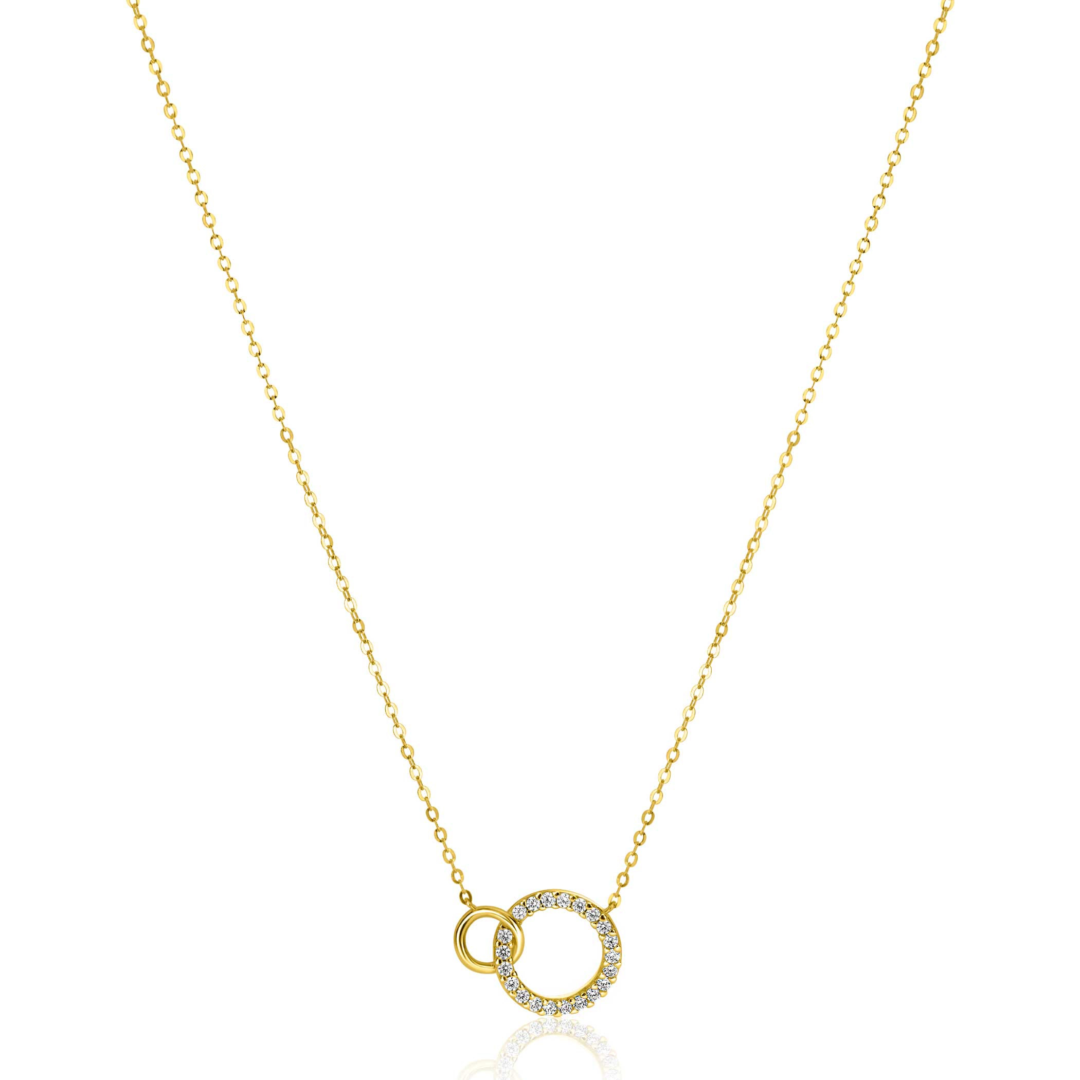 ZINZI Gold 14 krt gouden ketting met twee open rondjes, mooi met elkaar verbonden. Het groter rondje (11mm) is bezet met witte zirconia's 40-43cm ZGC460
