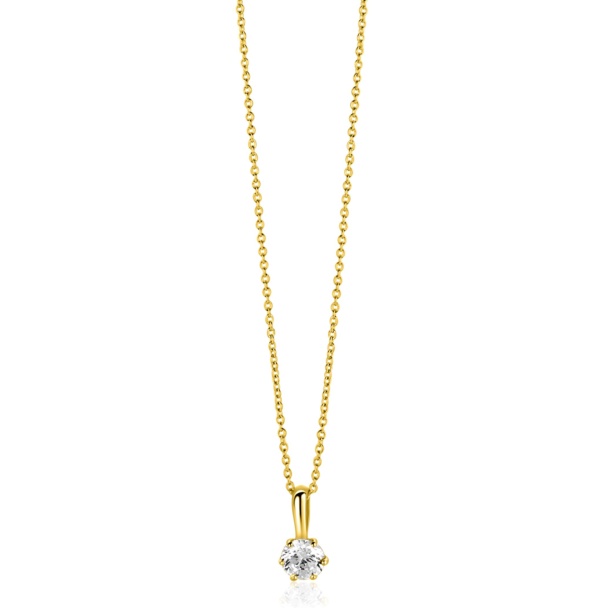 8,5mm ZINZI Gold 14 krt gouden hanger bezet met een witte ronde zirkonia (4,5mm) ZGH544 (zonder collier)