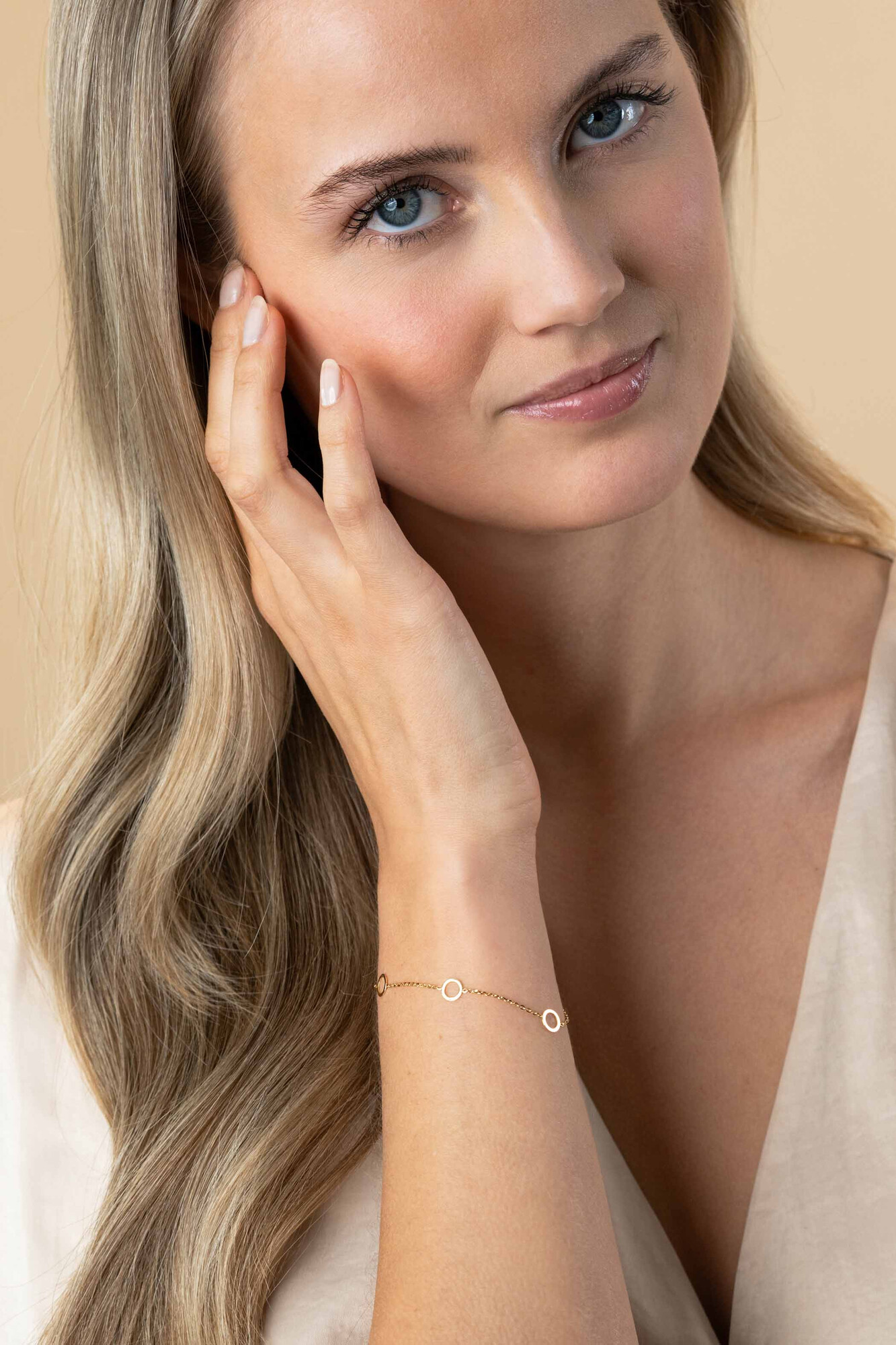 ZINZI Gold 14 krt gouden armband met subtiele jasseron schakels en drie open rondjes 6,5mm breed 18-20cm ZGA445
