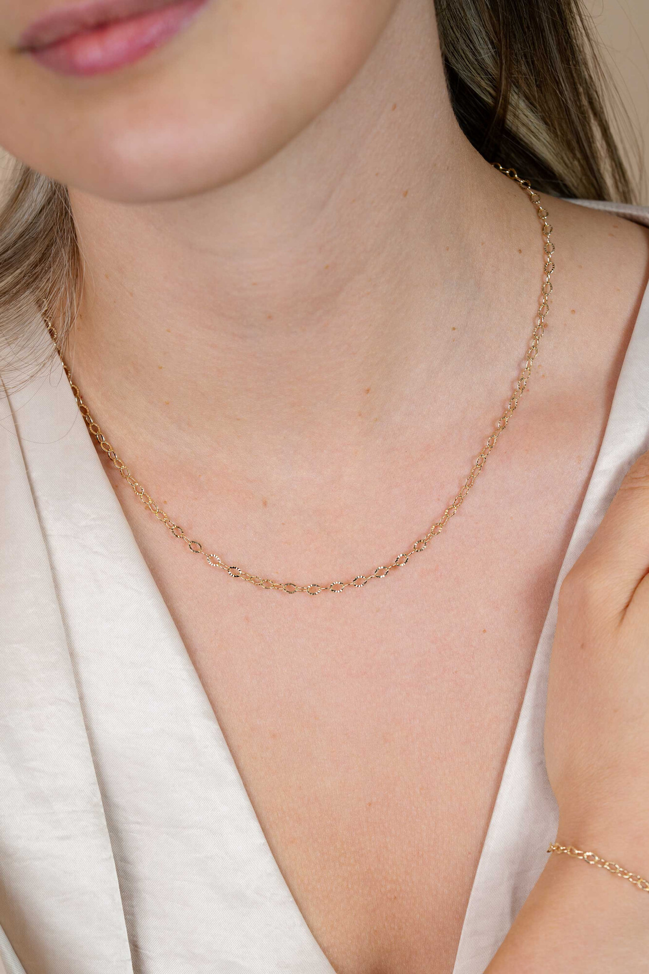 ZINZI Gold 14 krt gouden ketting met bewerkte ovale schakels 3mm breed 45cm ZGC538