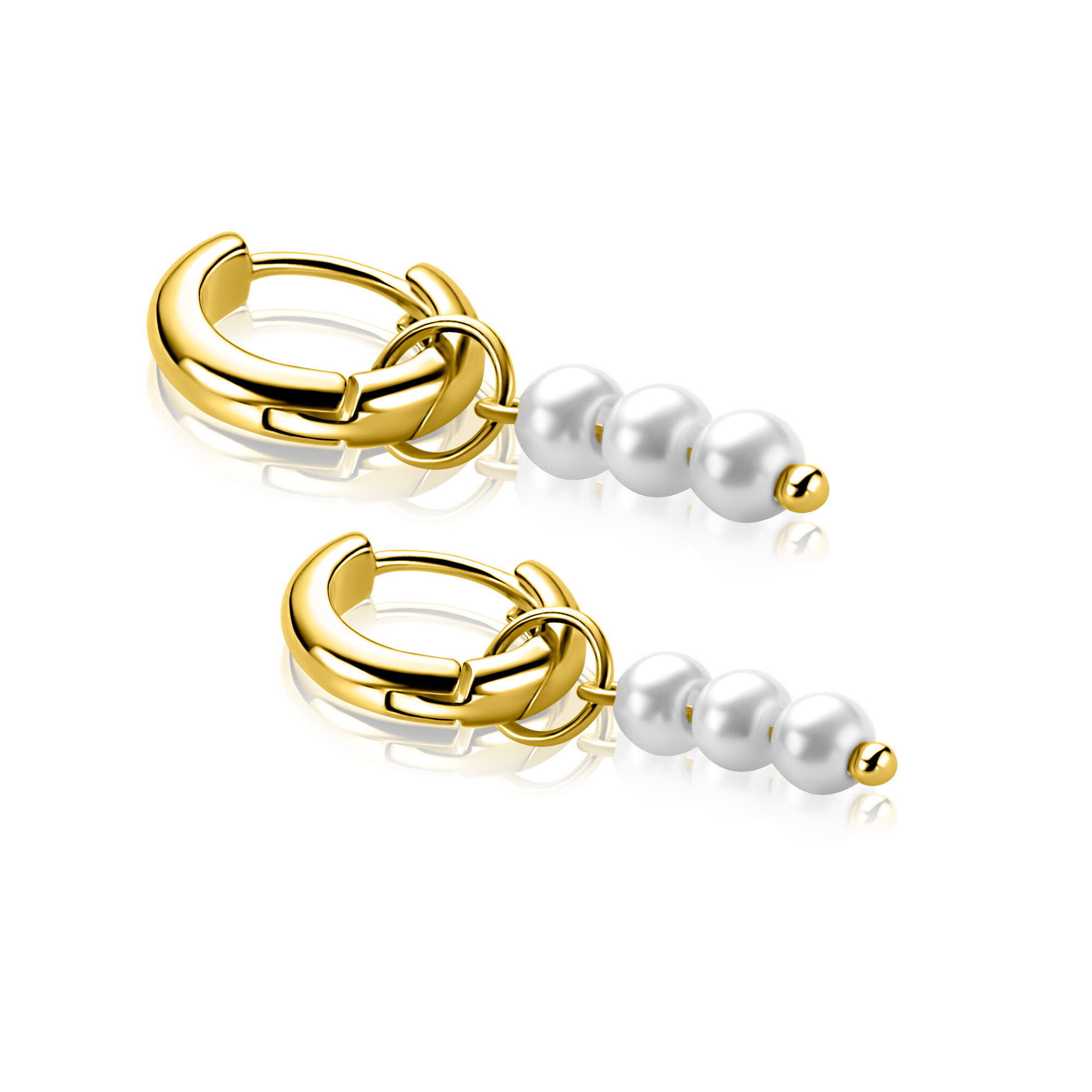 12mm ZINZI gold plated zilveren oorbedels met 3 witte pareltjes ZICH2734Y (zonder oorringen)