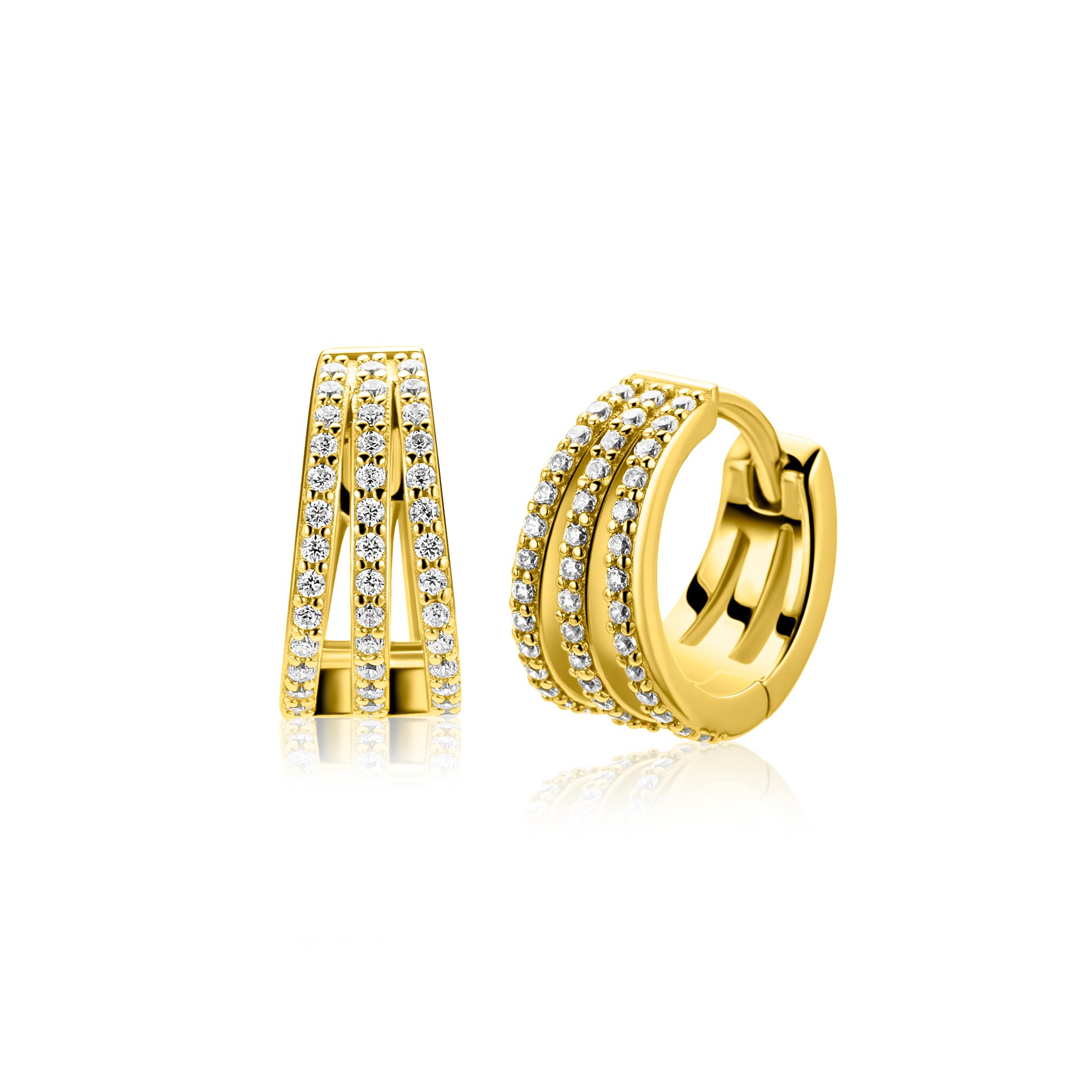 13mm ZINZI goldplated zilveren multi-look oorringen met luxe scharniersluiting 6mm breed ZIO2727Y