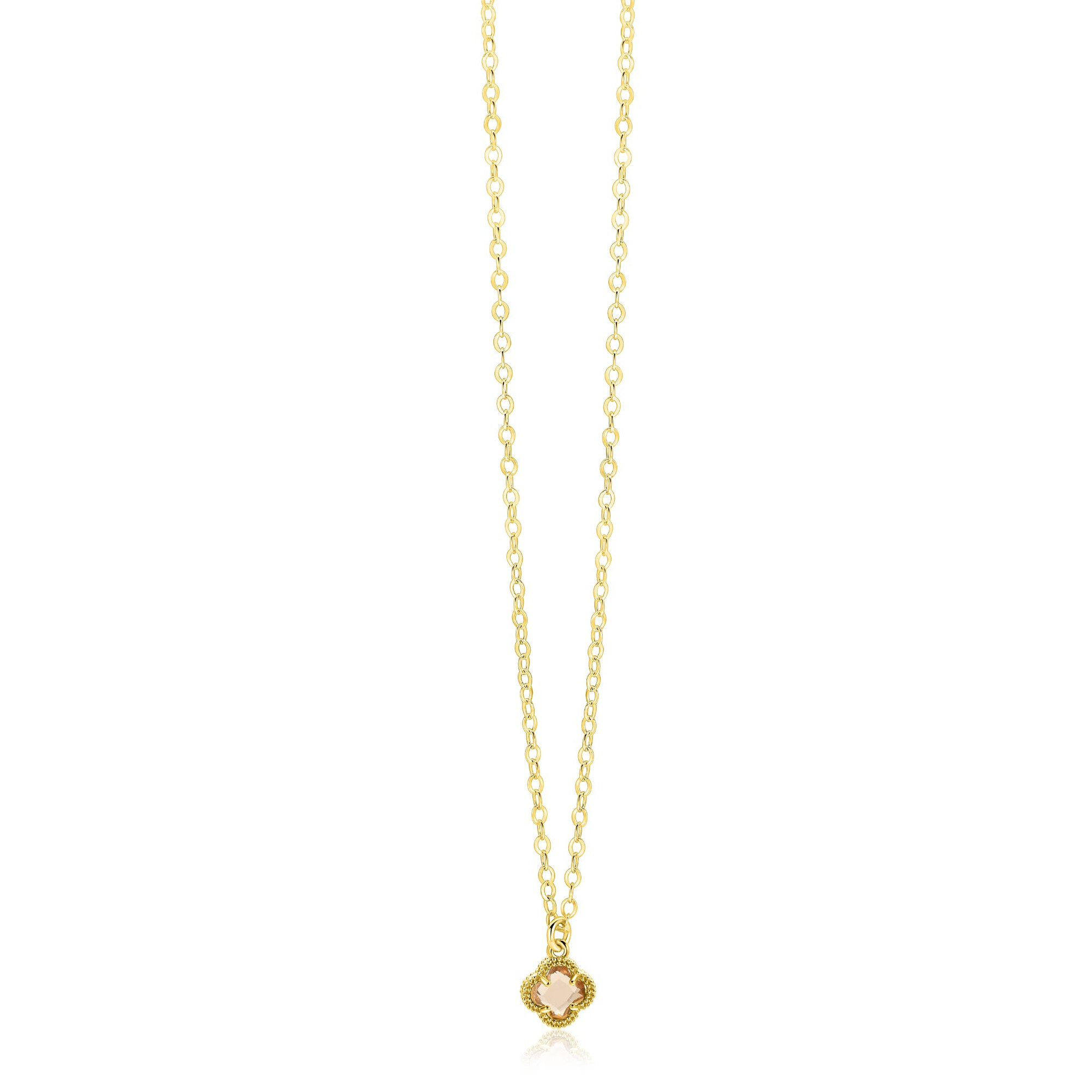 ZINZI gold plated zilveren schakelketting met een lichtbruine klaver in het midden 40-45cm ZIC2905C