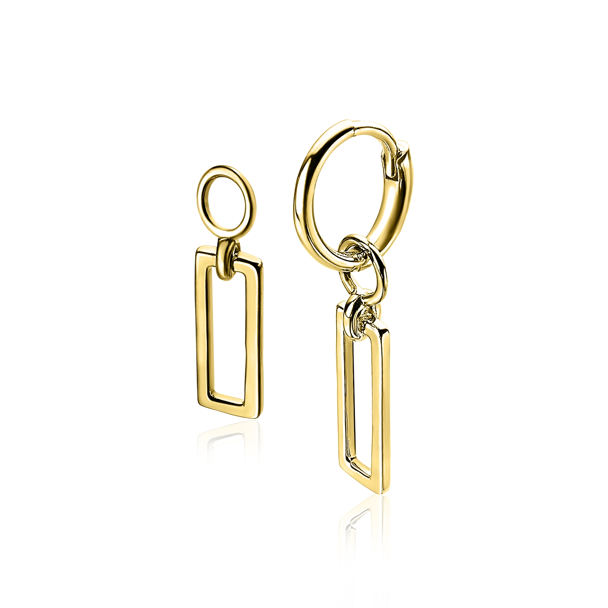 ZINZI zilveren oorbedels geel verguld open rechthoek 14mm ZICH1692G (zonder oorringen)