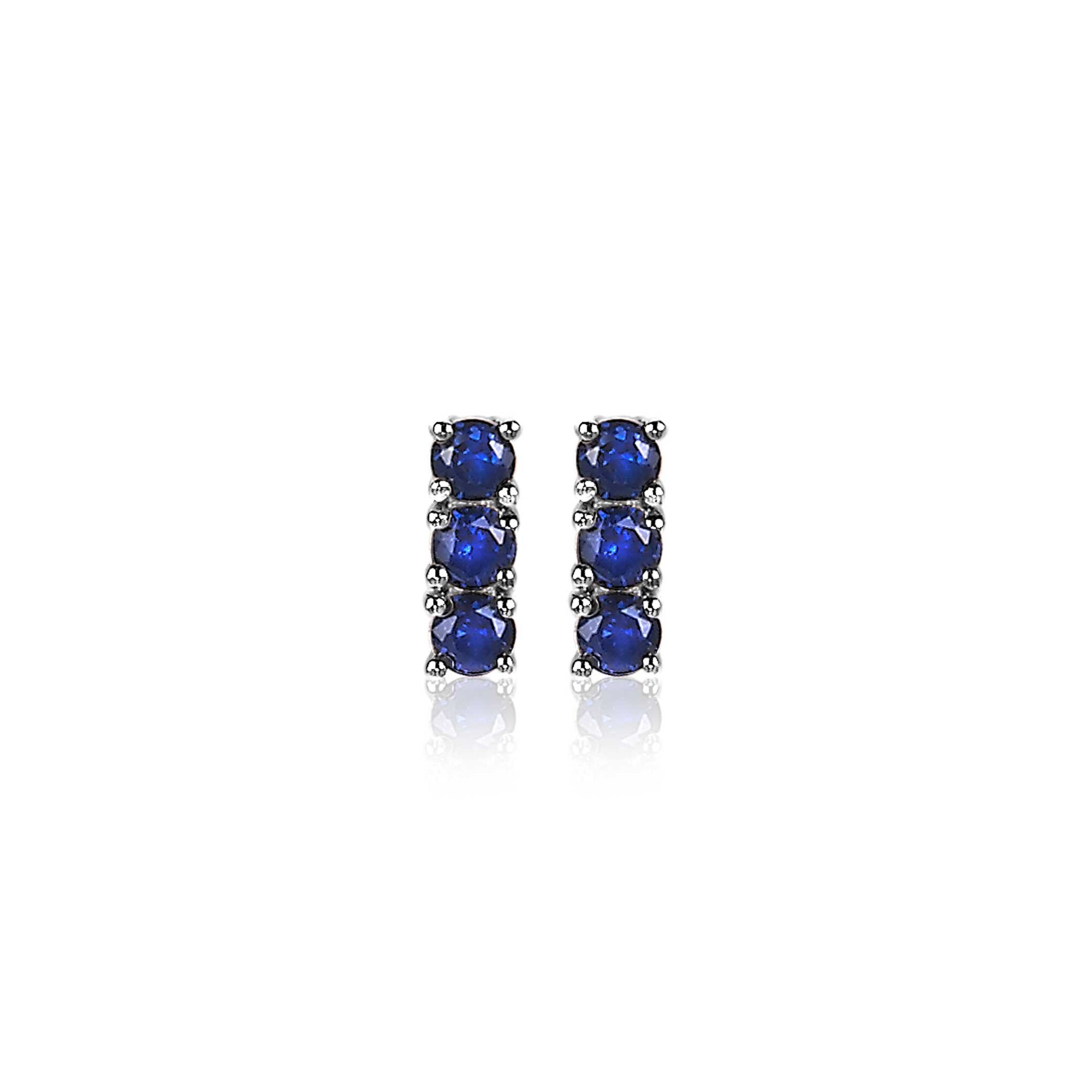 ZINZI zilveren oorknoppen 8mm staafje chaton gezet donkerblauw ZIO2127B