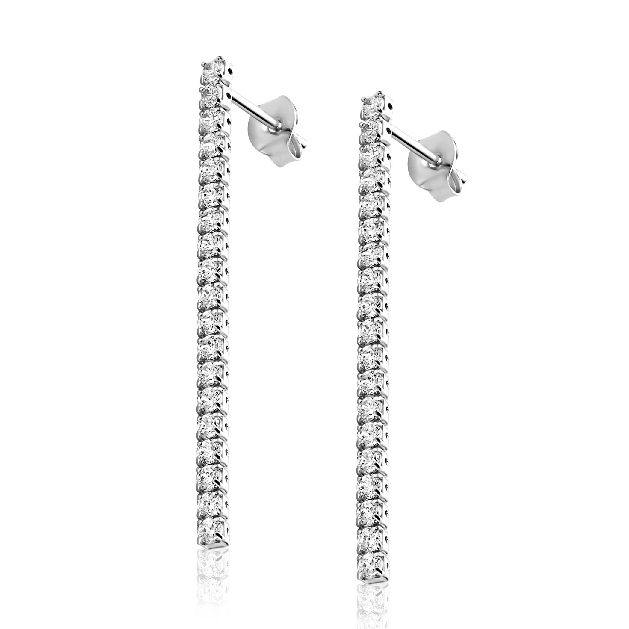 40mm ZINZI zilveren tennis oorstekers met rijzetting witte zirconia's ZIO2795
