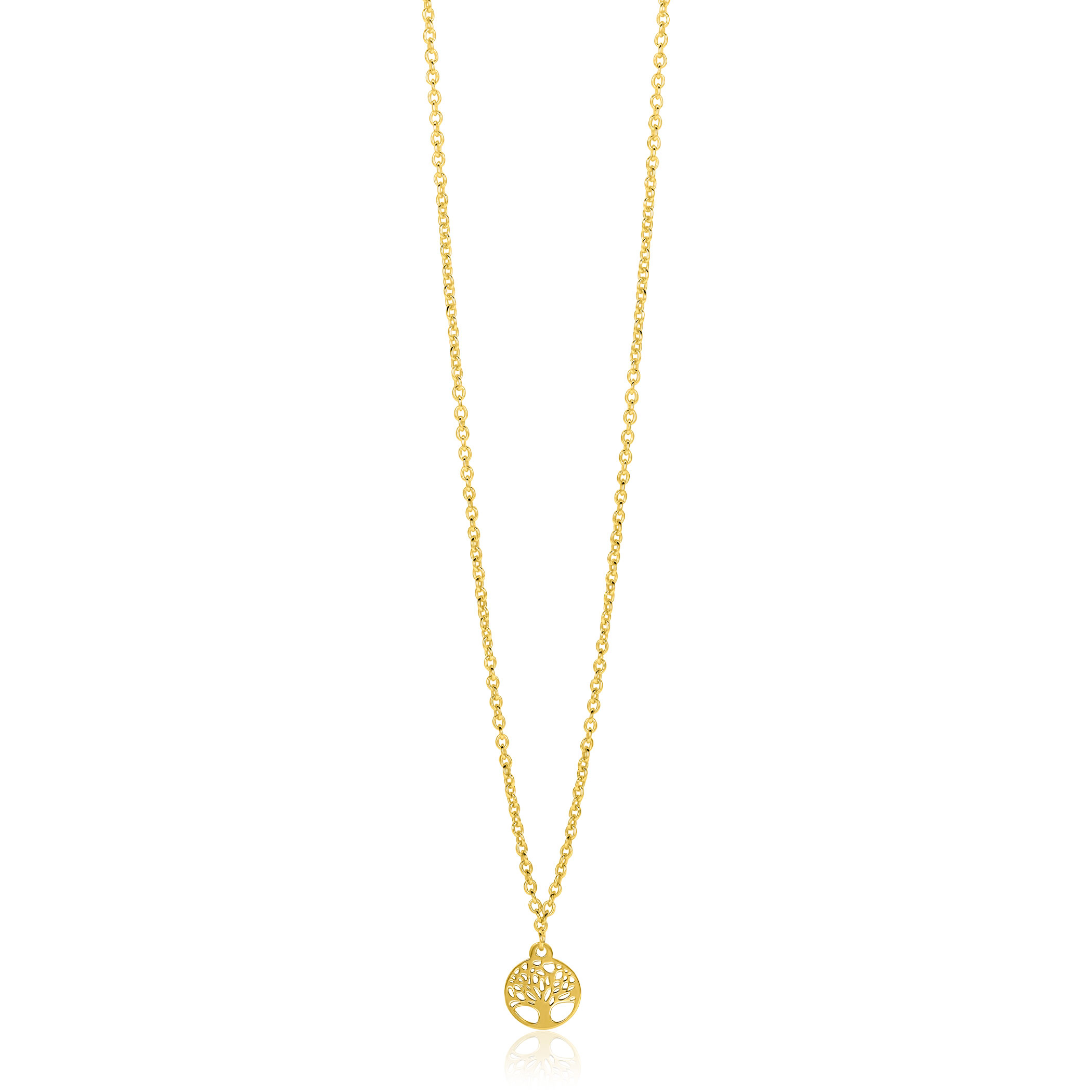 ZINZI gold plated zilveren ketting met levensboom hanger 8mm 42-45cm ZIC-BF139G
