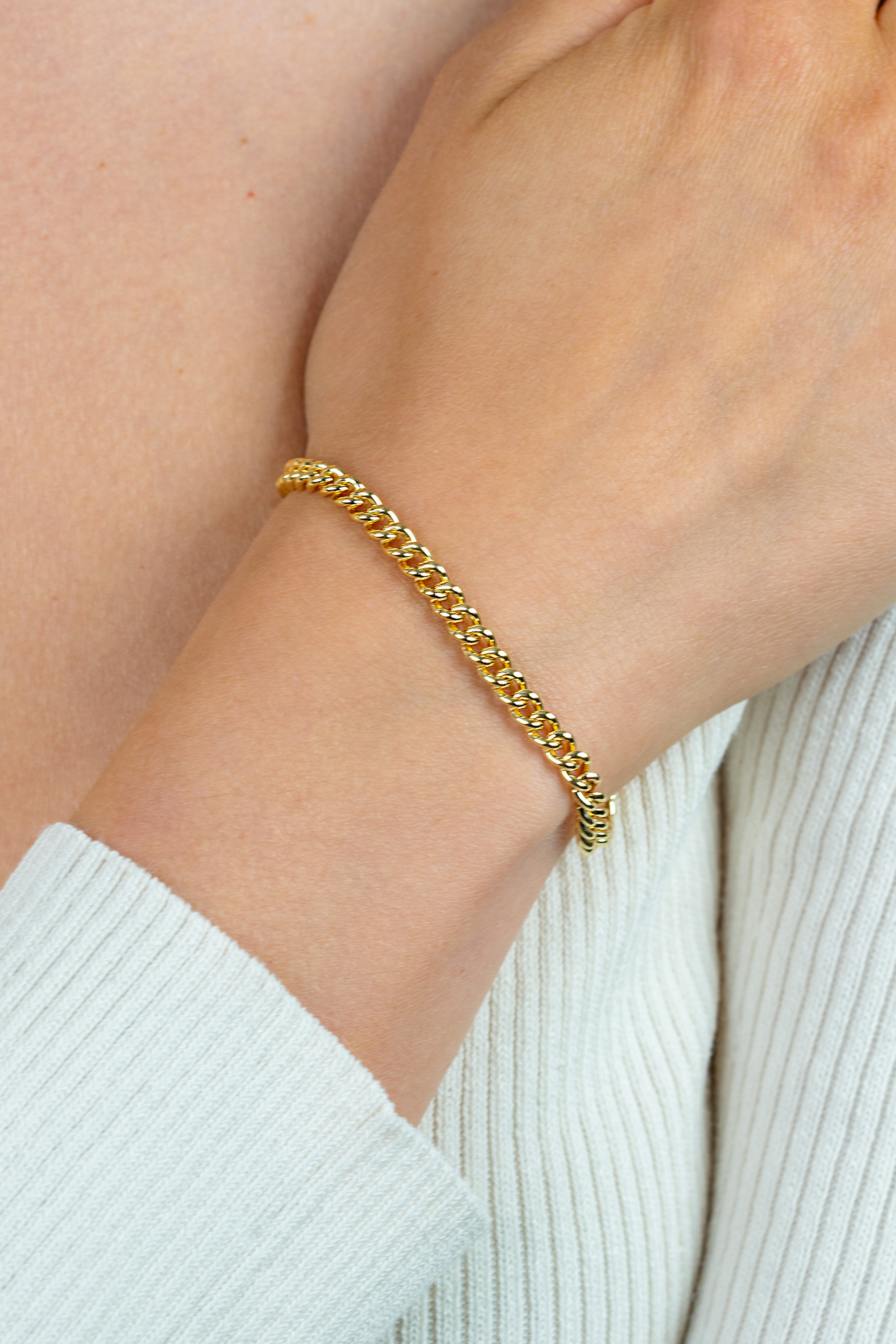 ZINZI zilveren geelvergulde gourmet armband 4,5mm breed 18,5cm ZIA1414G