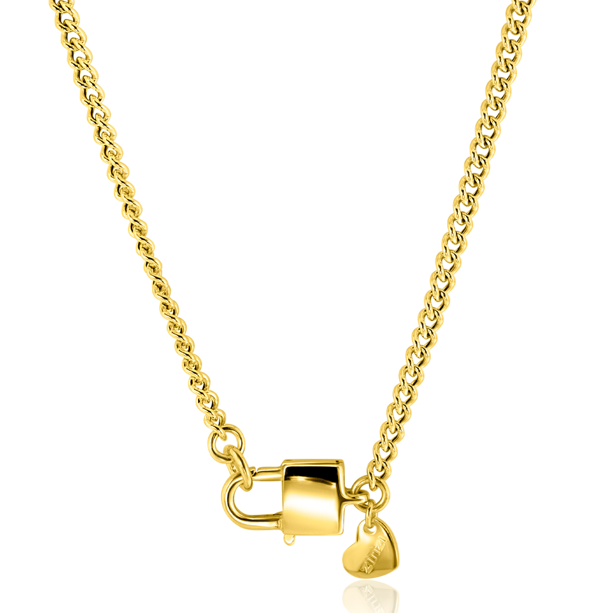 ZINZI gold plated zilveren gourmet ketting 3,8mm breed met trendy glimmend slotje als sluiting 43cm ZIC2411G