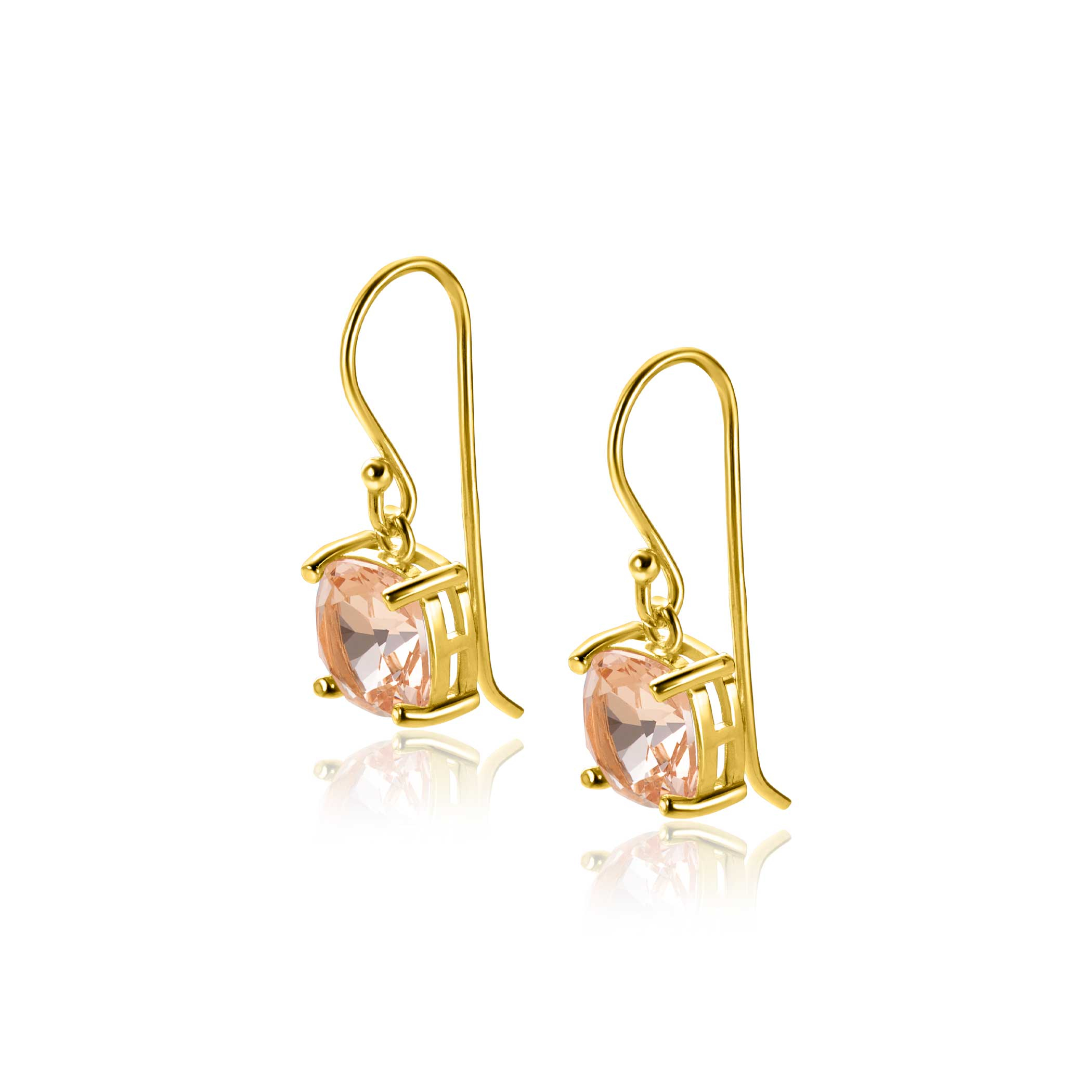 24mm ZINZI gold plated zilveren oorhangers met trendy vierkante kleursteen in licht roze ZIO2579
