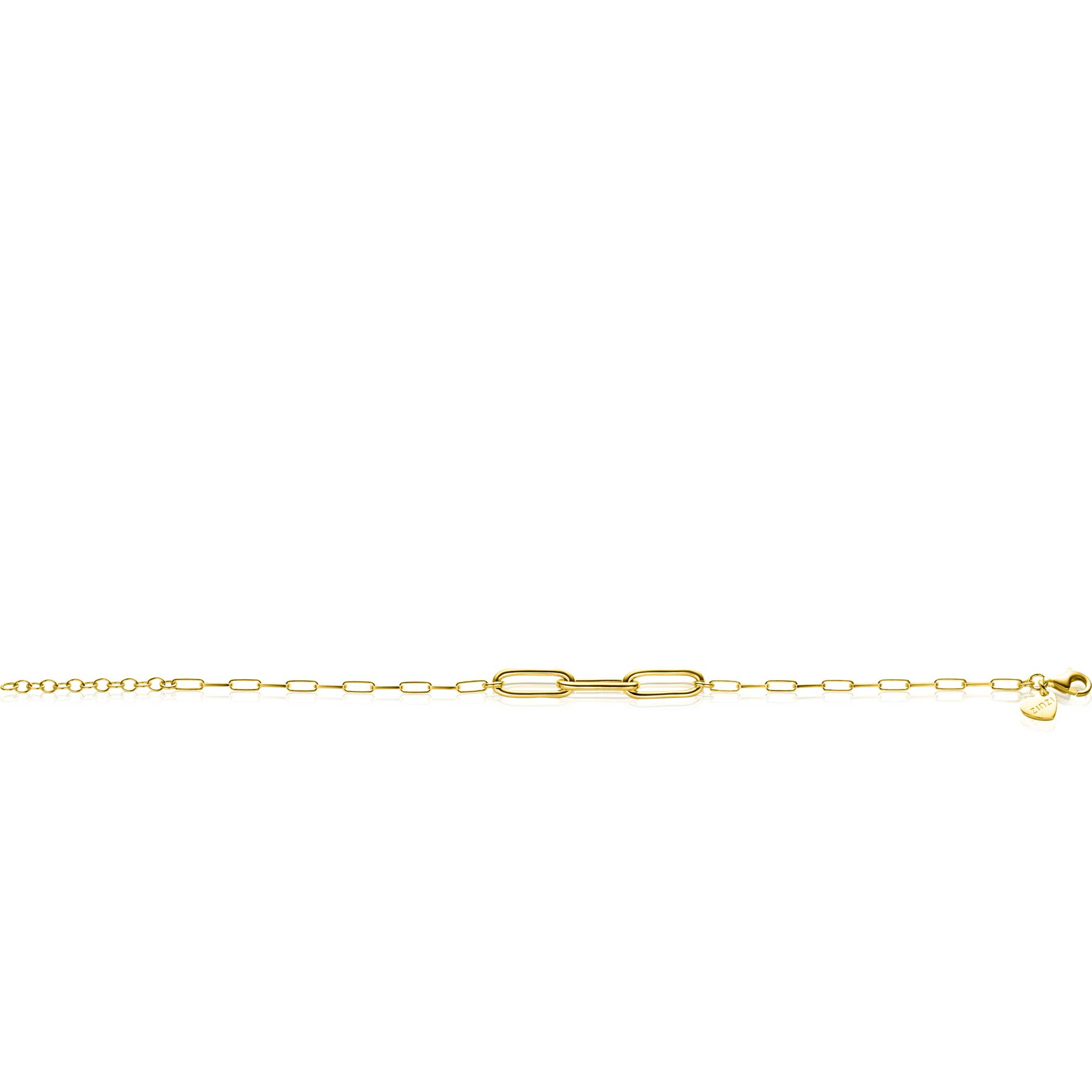 ZINZI gold plated zilveren schakelarmband met 3 grote ovale schakels 16,5-19,5cm ZIA2522