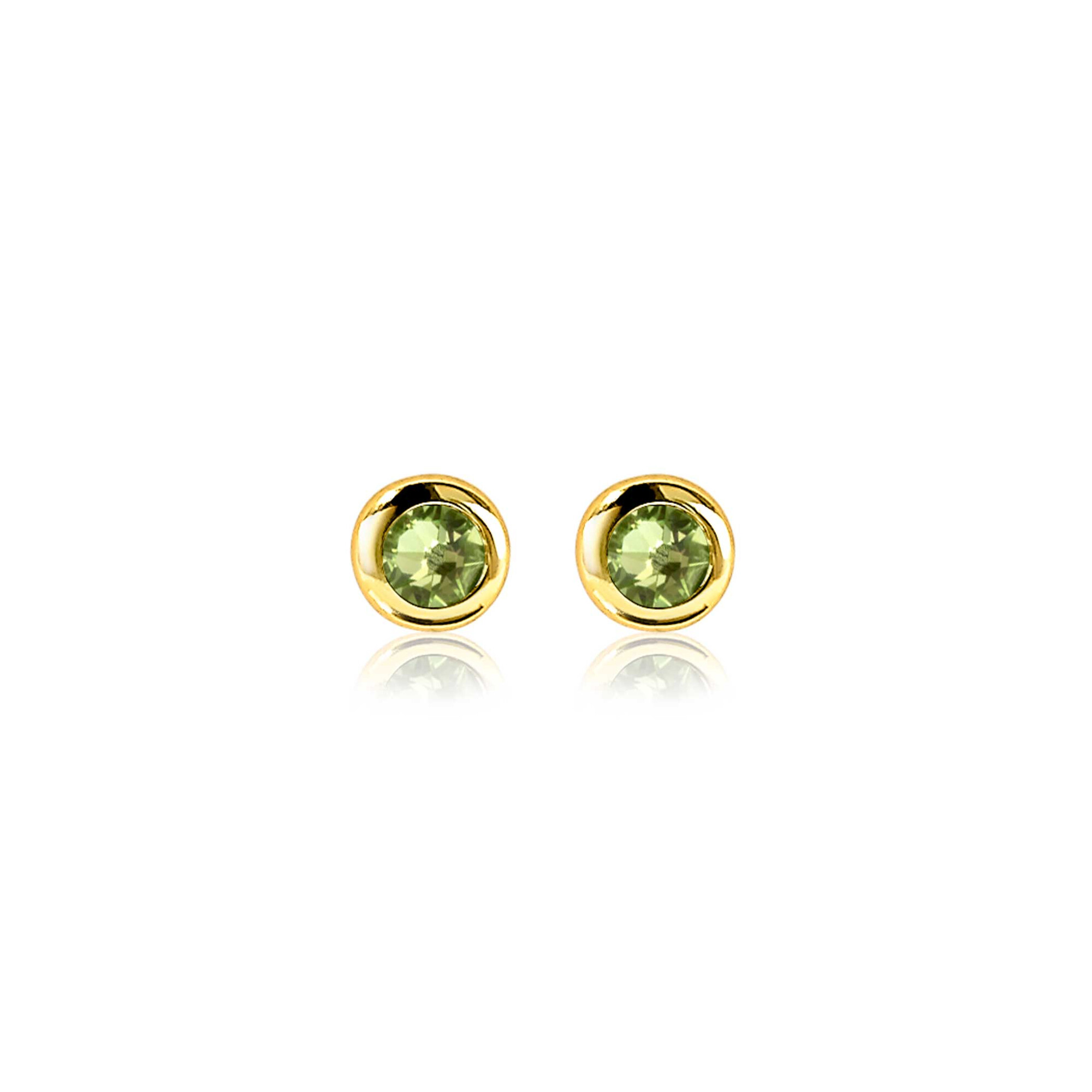 AUGUSTUS oorknoppen 4mm gold plated met geboortesteen groen peridoot zirconia
