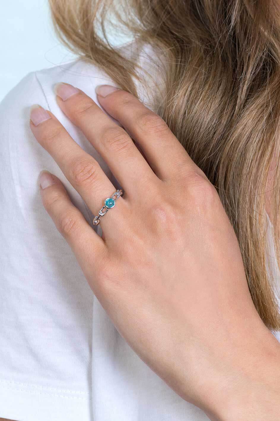 ZINZI zilveren ring paperclip schakel turquoise blauw rond ZIR2173C