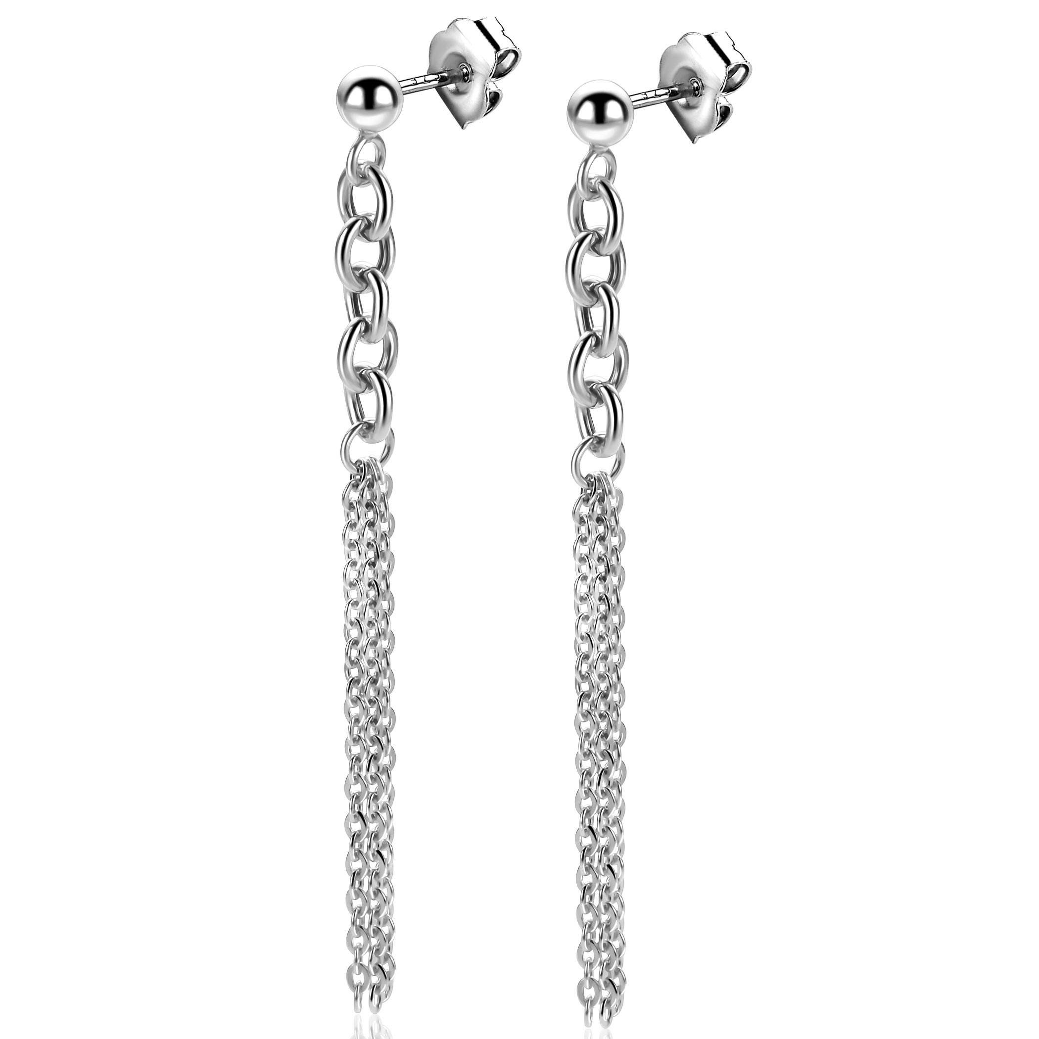 55mm ZINZI zilveren oorstekers met grove schakels en fijne kettinkjes ZIO2781