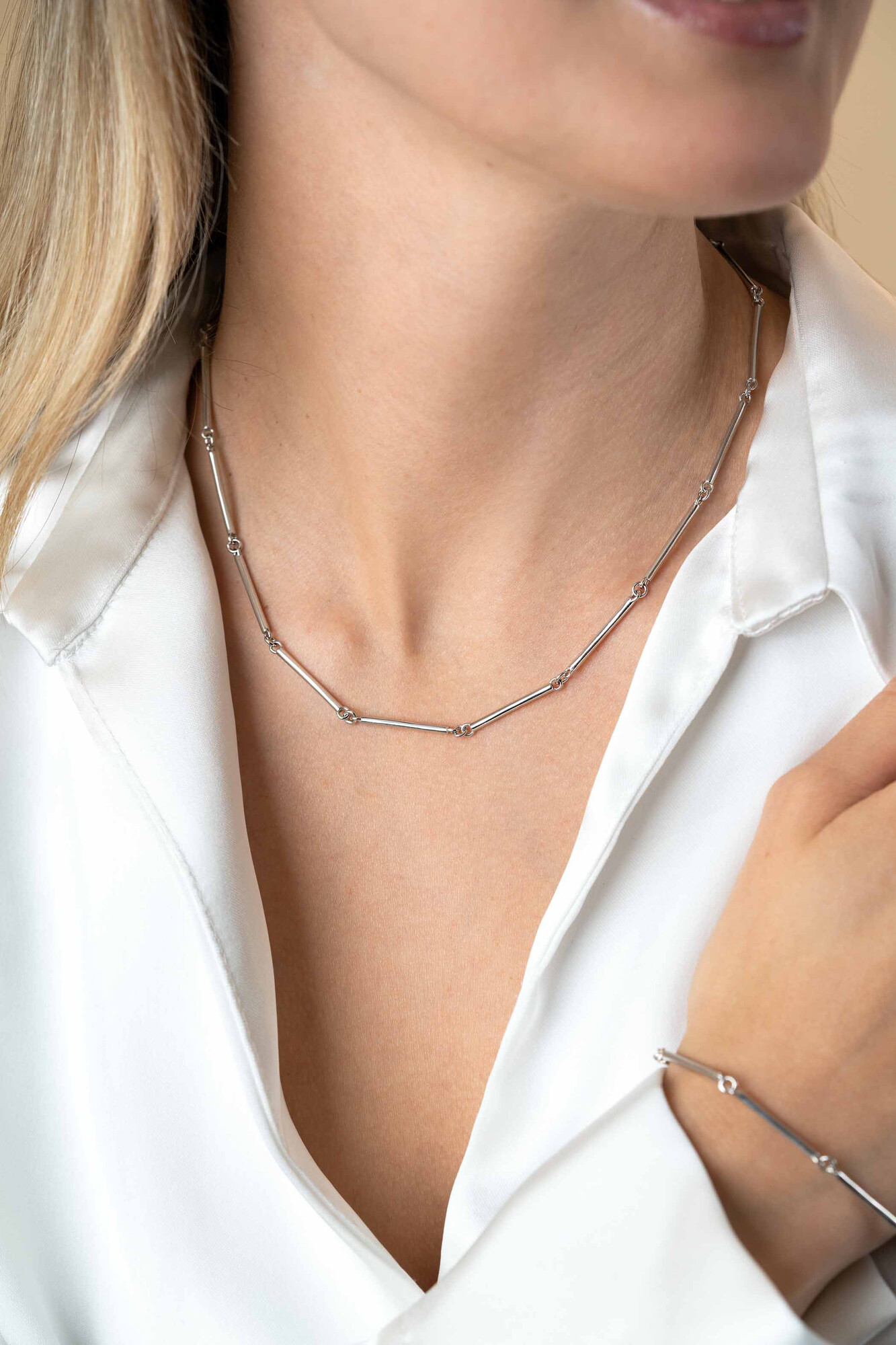 ZINZI zilveren ketting 41-45cm met lange glimmende staafjes 21mm ZIC2539