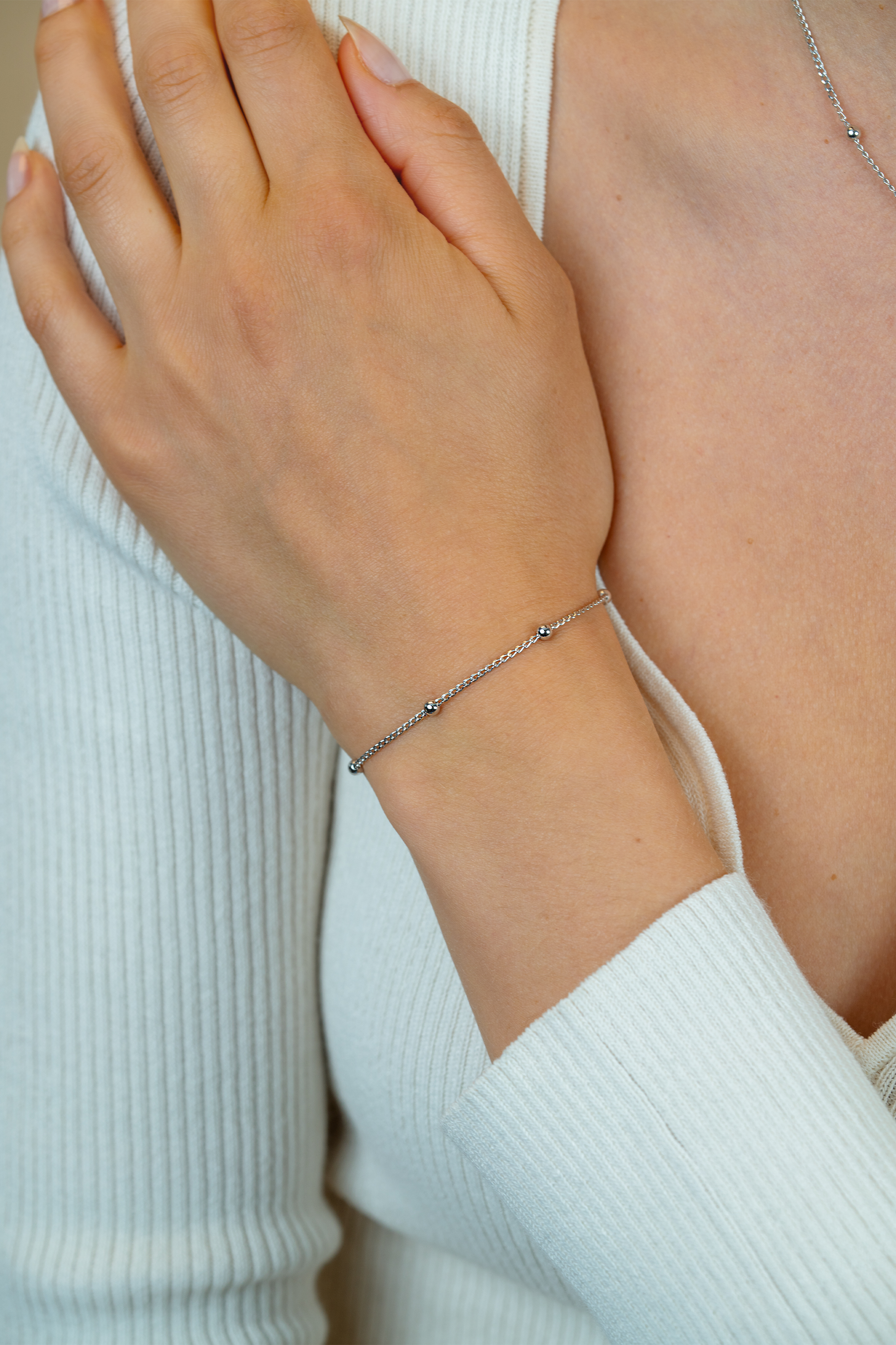 ZINZI zilveren gourmet schakelarmband met vijf glanzende bolletjes (3mm breed) ZIA2714