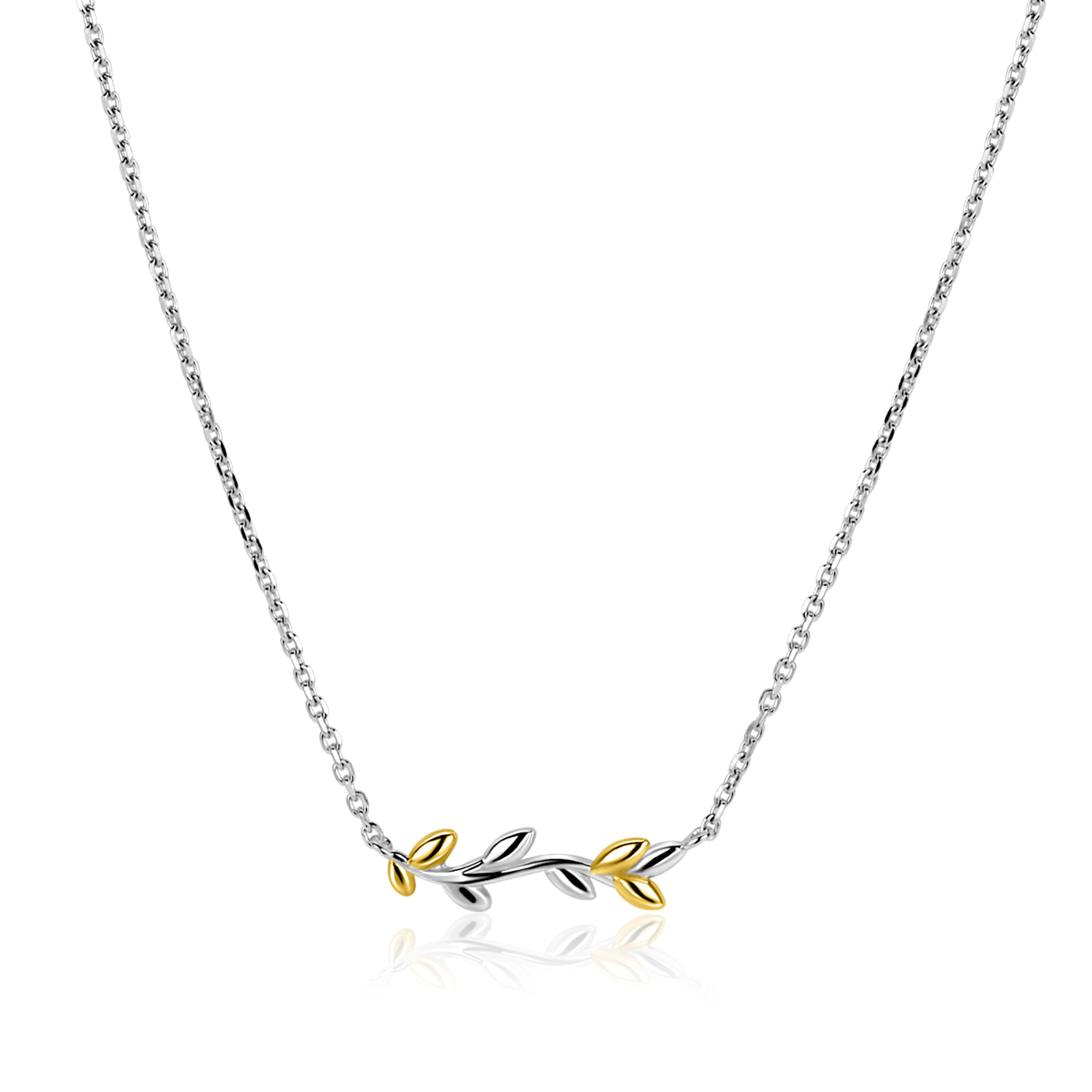 ZINZI zilveren ketting 42–45cm met sierlijk bicolor takje met bladeren ZIC2740